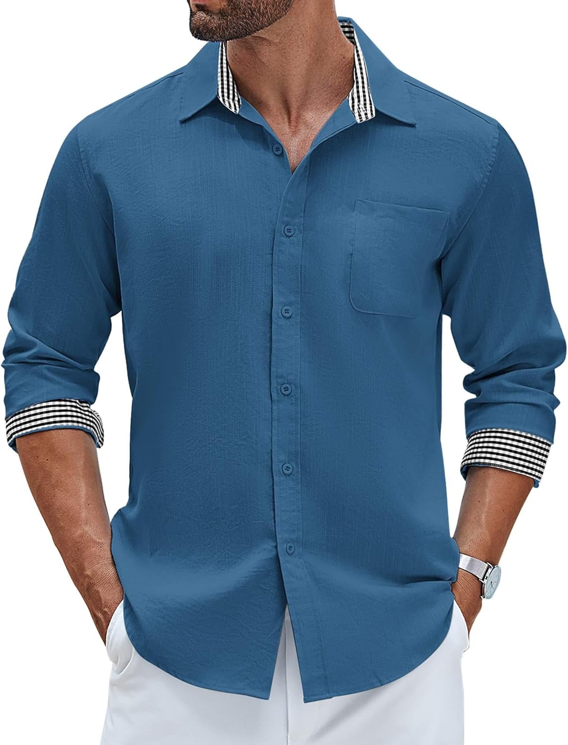Special COOFANDY Men's Shirt, Unique Linen Button Down Shirt for Long Sleeve, Af...