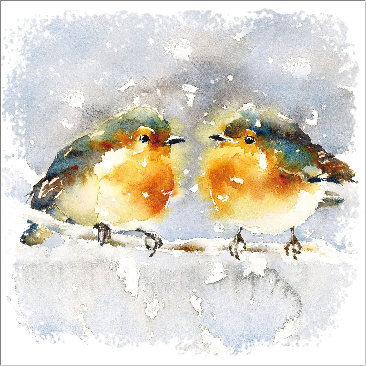 Christmas cards pack - Robins on branch, 10 Christmas cards 2024 with 10 white e...