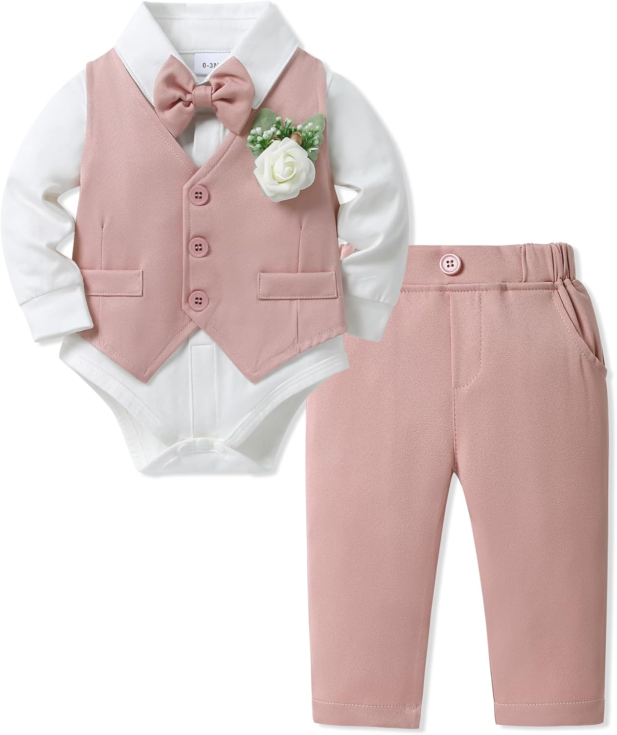 SANMIO Baby Boy Clothes Suits Infant Gentleman Outfit Collared Dress Shirt+Vest+...