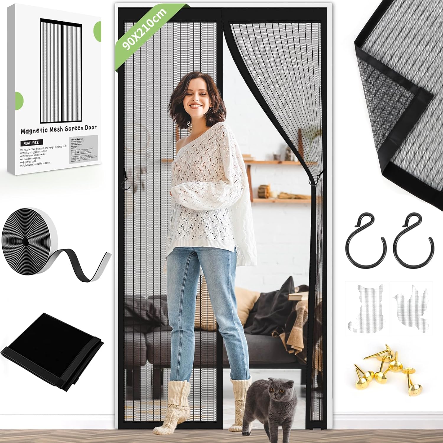 Magnetic Screen Door, High-Quality BSHANO Mesh Door Curtain, Special Magnetic Sc...