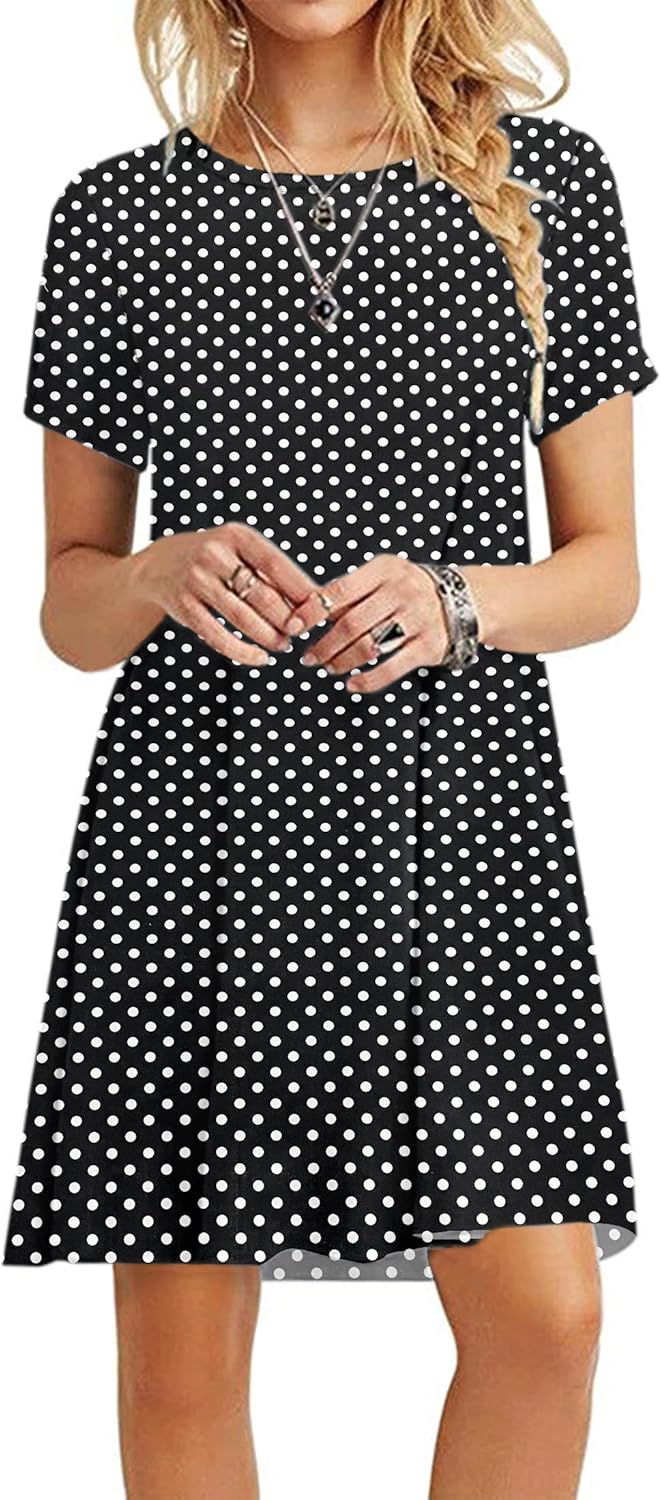MOLERANI Women's Casual Plain Simple T-Shirt Loose Dress Small 02 Polka Dot Blac...