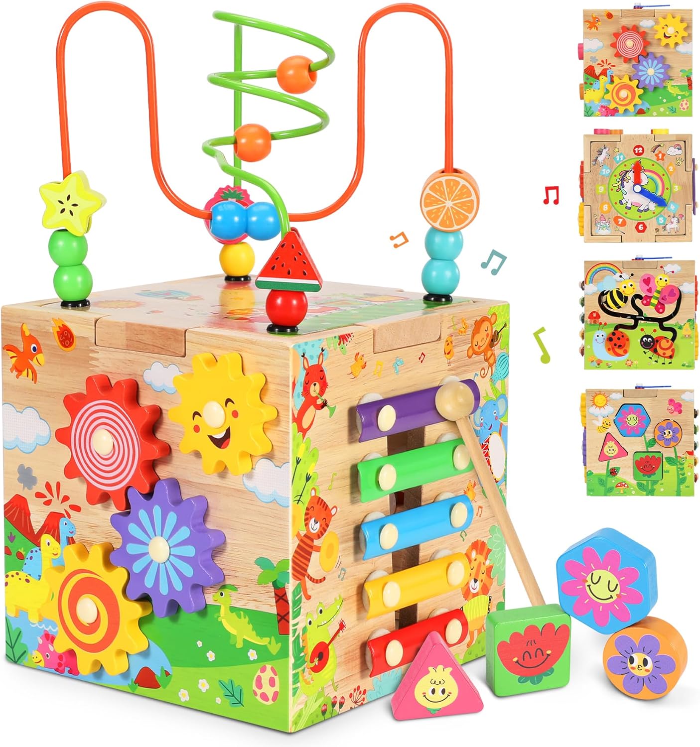 Subtail Wooden Activity Cube Baby Toys,6-in-1 Montessori Educational Toy Set for...