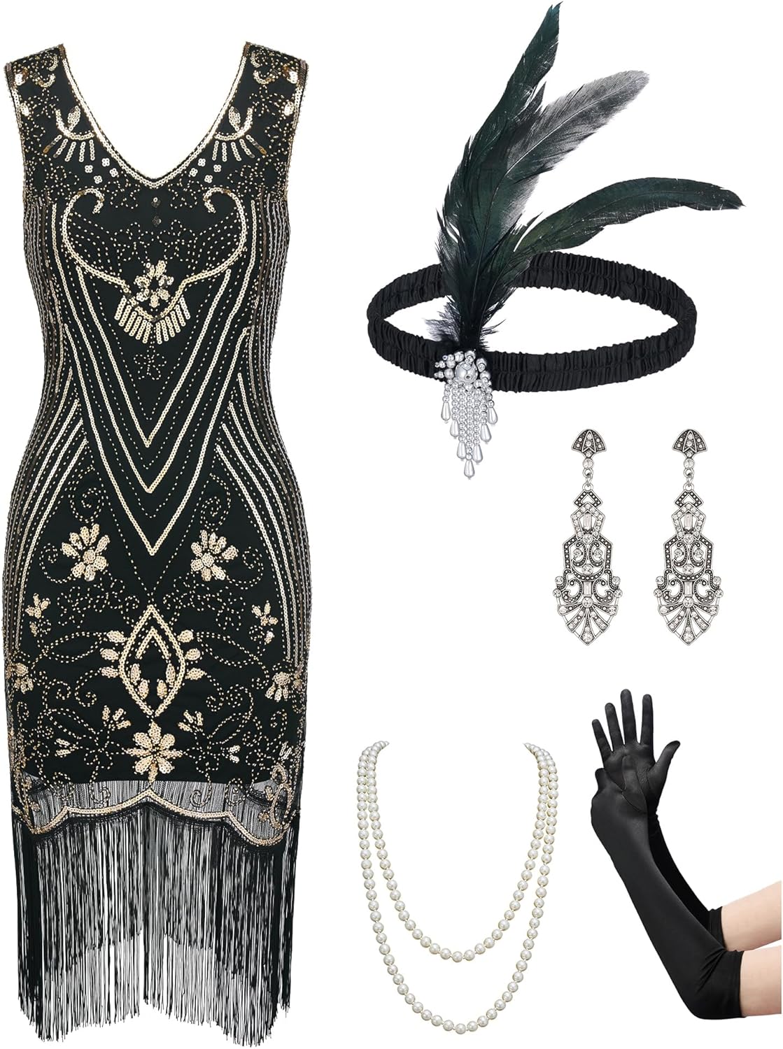 YESSA Women's Flapper Dresses 1920s,Great Gatsby Fringed Dresses with 20s Access...