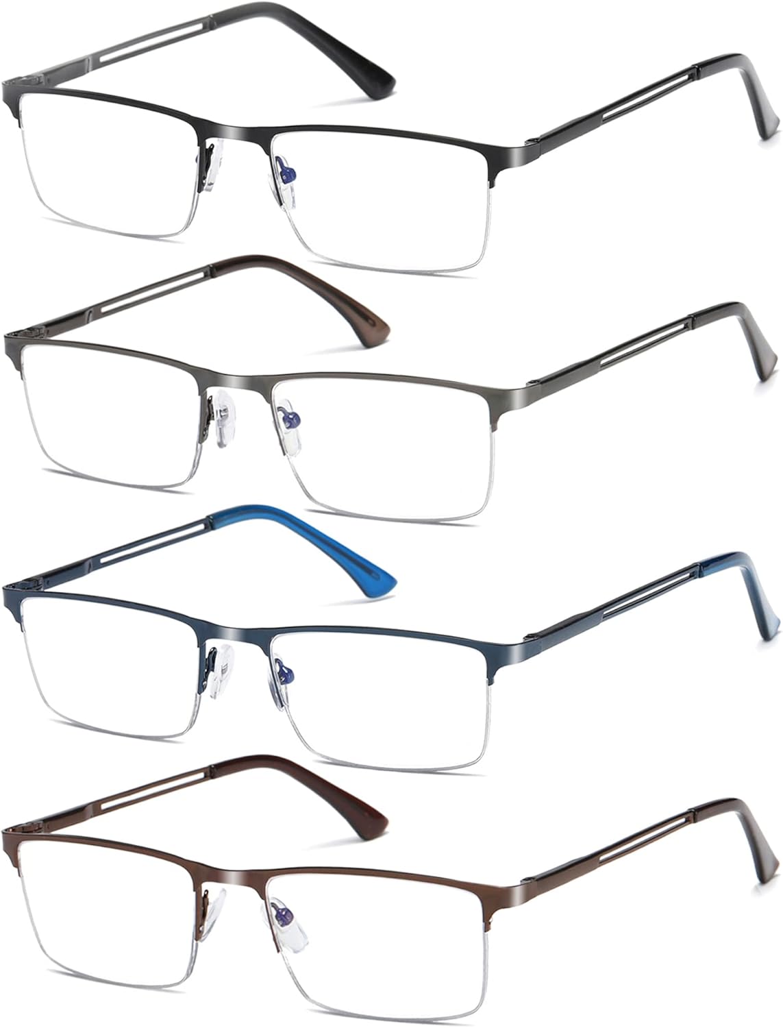 Fsread 4 Pack Half Frame Reading Glasses For Men Metal Frame Blue Light Blocking...