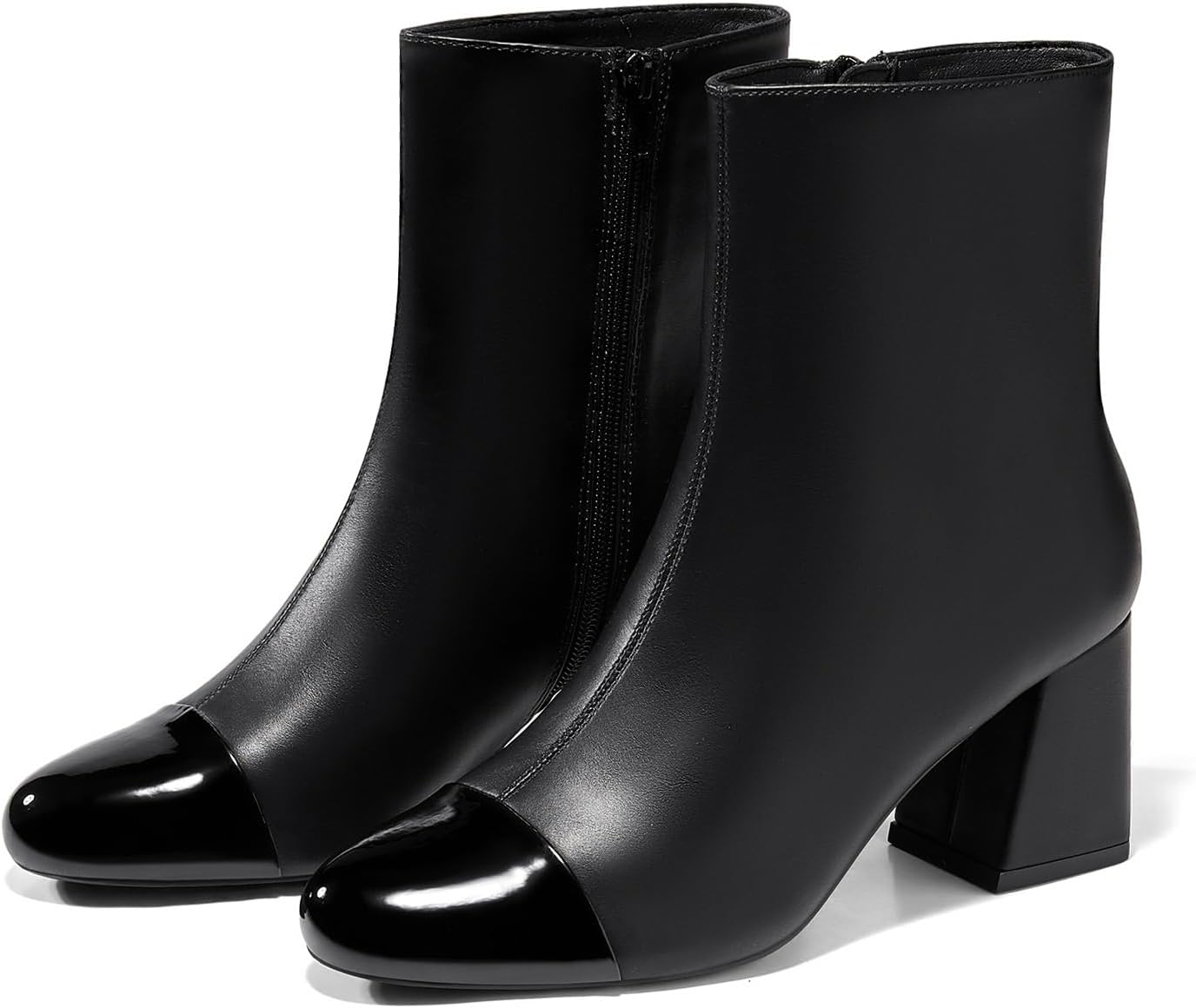 Coutgo Womens Ankle Boots Chunky Block Heel Two Tone Round Toe Side Zipper Dress...
