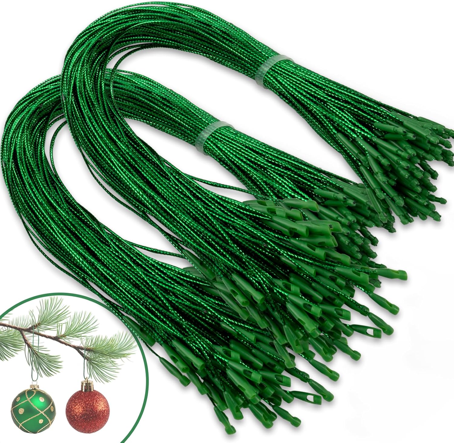 200pcs Christmas Ornaments, Special String Hanger for Green Precut Ribbon, High-...