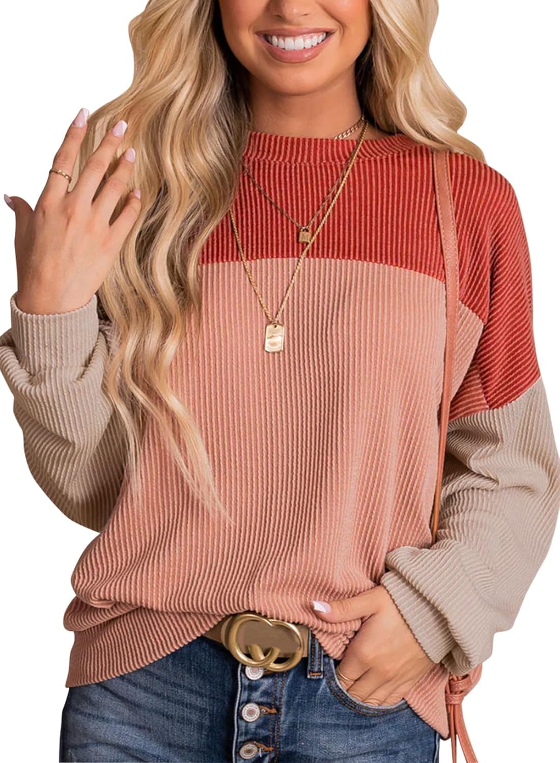 Ivicoer Womens Fashion 2024 Ribbed Long Sleeve Tops Color Block Pullover Shirts...