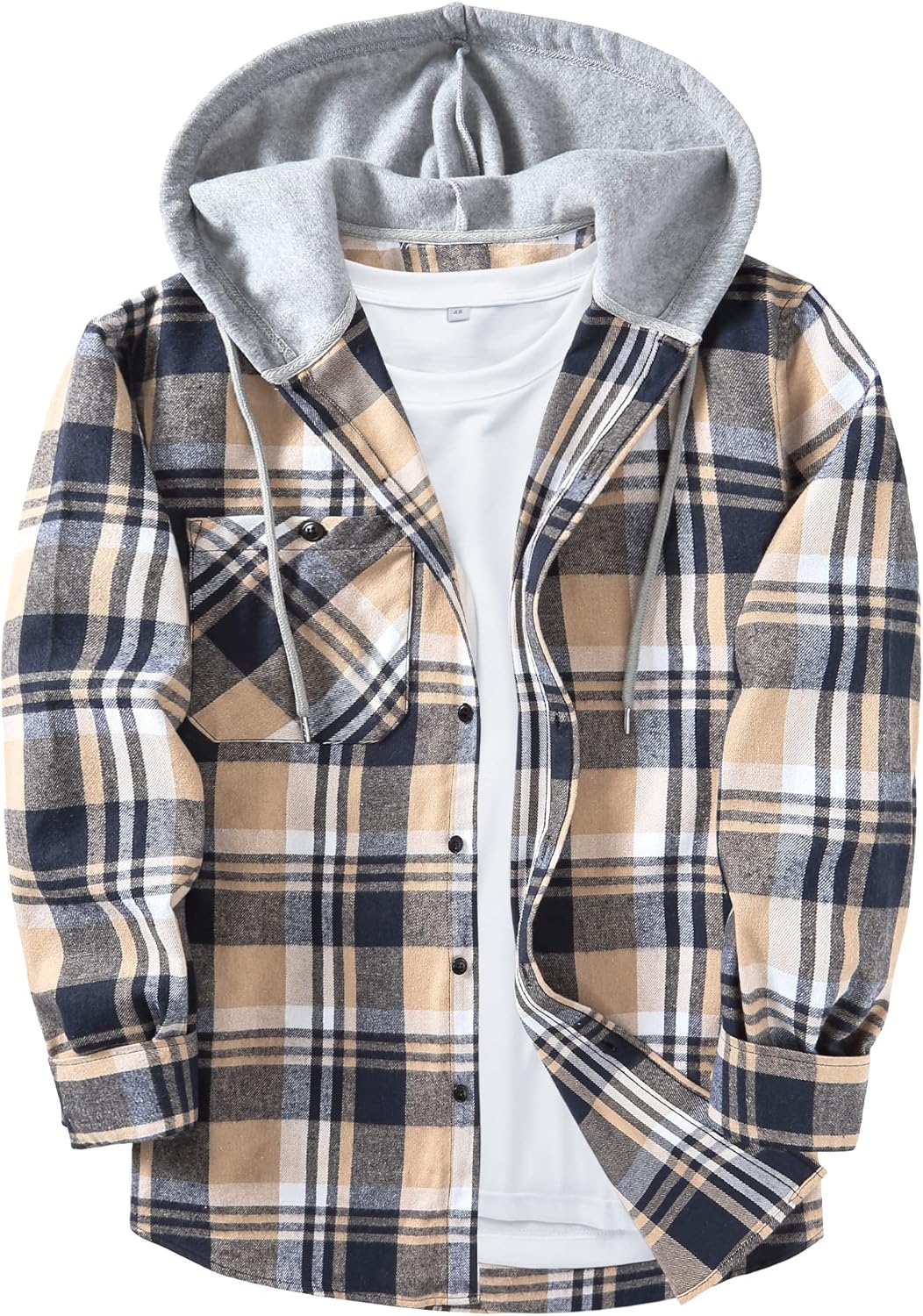 JACKETOWN Men's Plaid Shirts Casual Sweatshirt Men's Hoodie Long Sleeve Shirt wi...