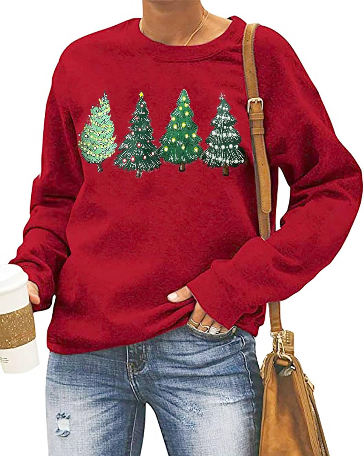 MAIHUN Merry Christmas Sweatshirt Womens Xmas Long Sleeve Shirts Christmas Light...