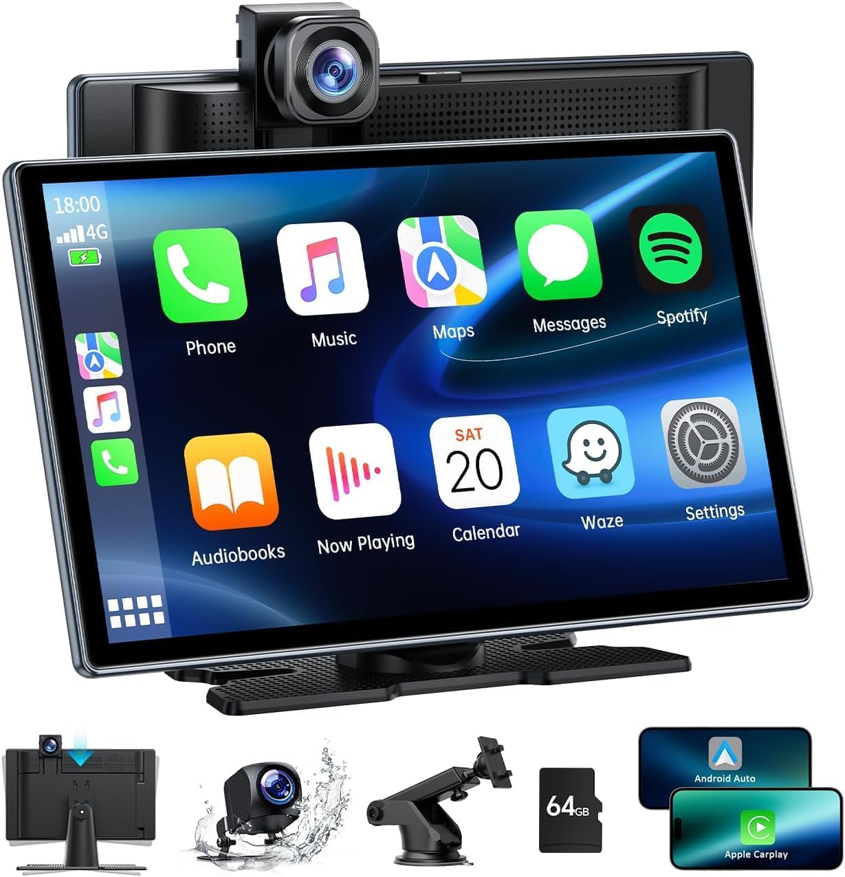 LAMTTO Portable Carplay Screen for Car,9-inch Wireless Carplay and Android Auto...