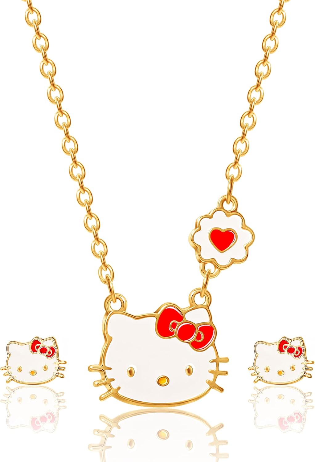 Hello Kitty Sanrio Jewelry Set, Special Necklace and Stud Earrings With Flash Pl...