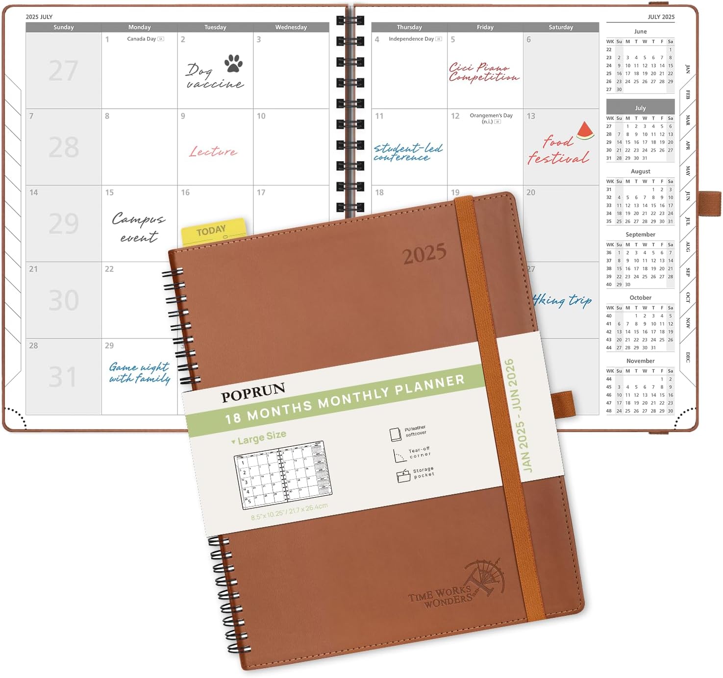 POPRUN Monthly Planner 2025-2026 Large Size (8.5'' x 10.5'') 18 Months Calendar...