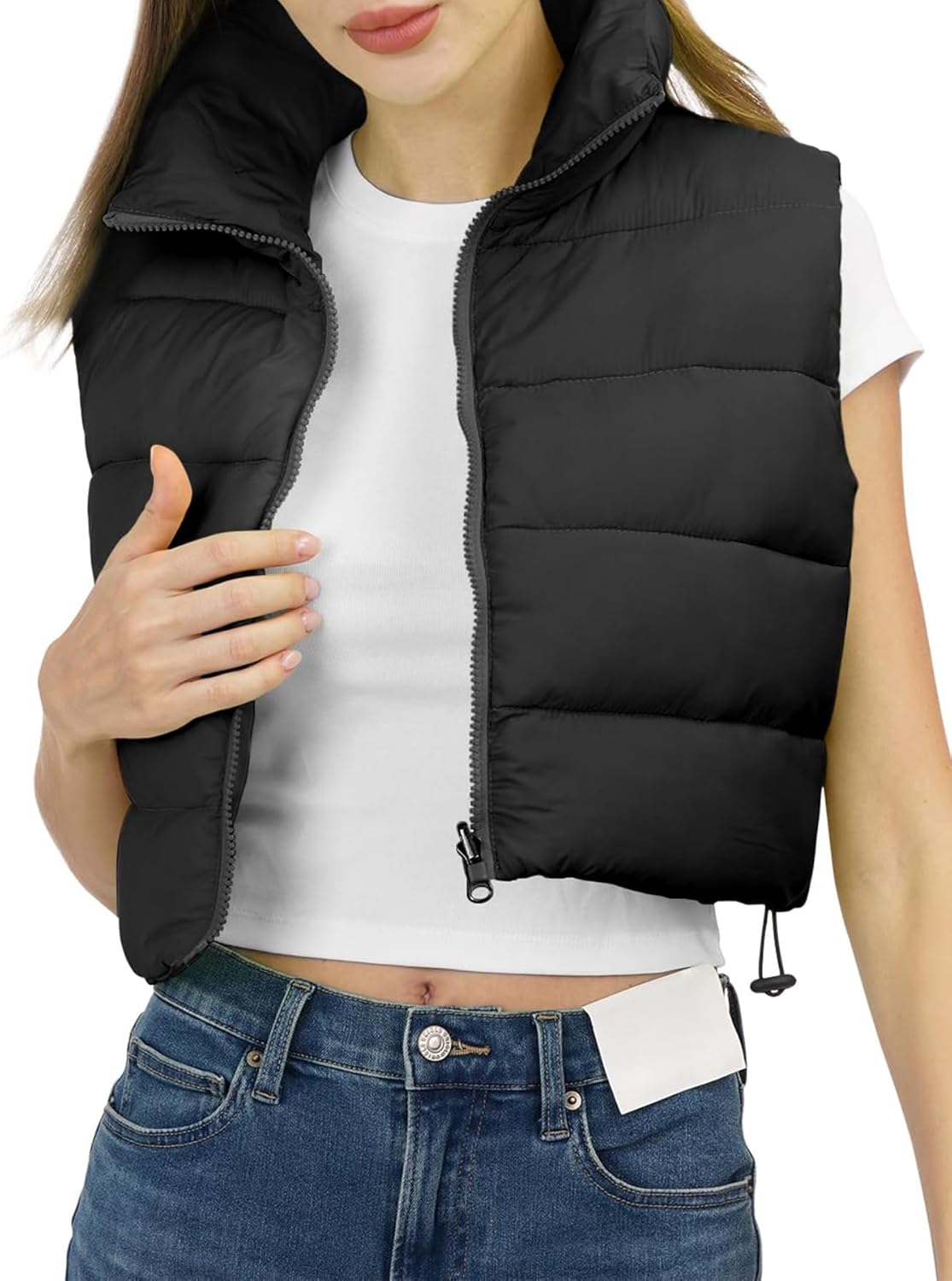 Women's Winter Cropped Puffer Vest Lightweight Sleeveless Cute Outerwear Puffer...
