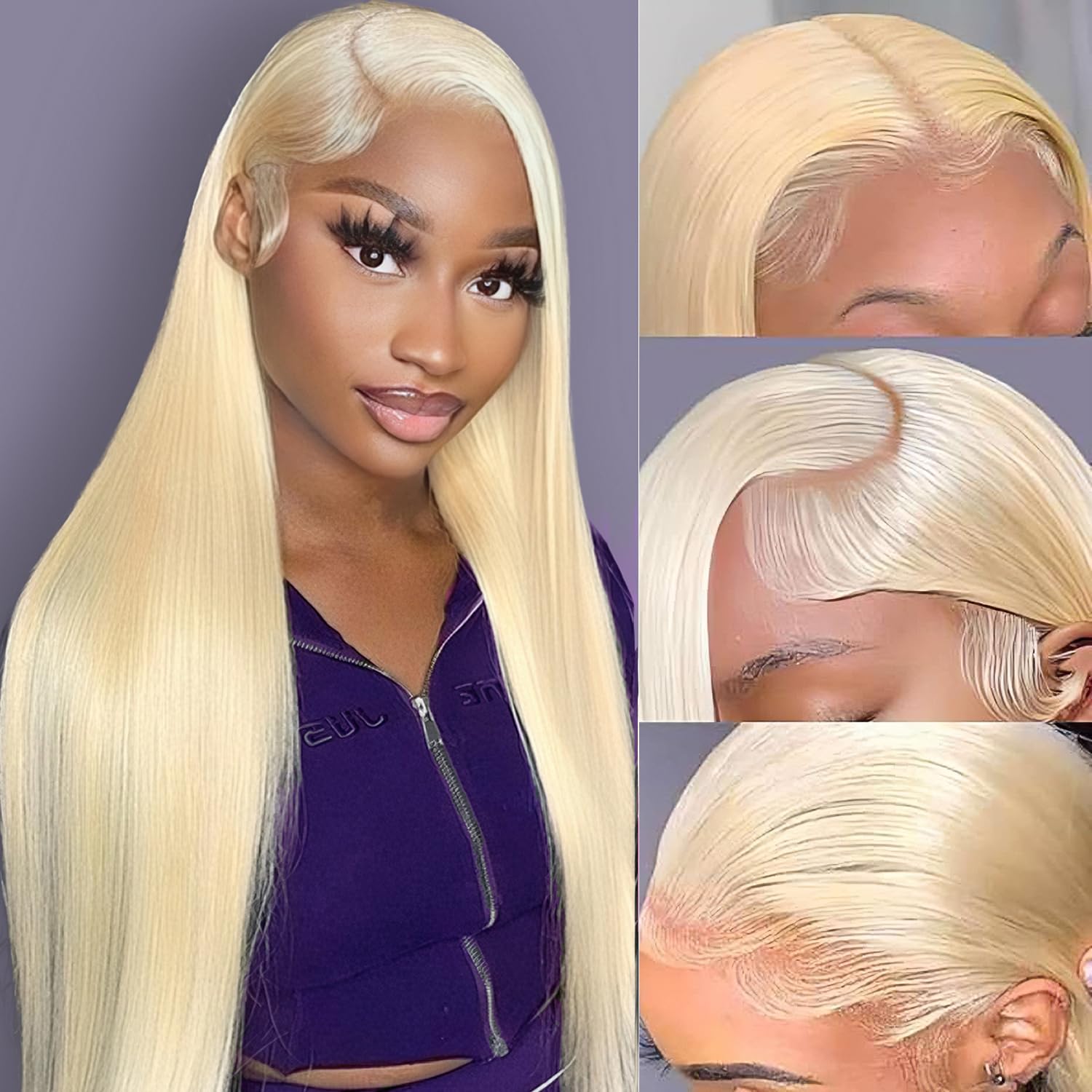 26 Inch 613 Lace Front Wig Human Hair Blonde 13X6 HD Transparent Lace Front Wigs...