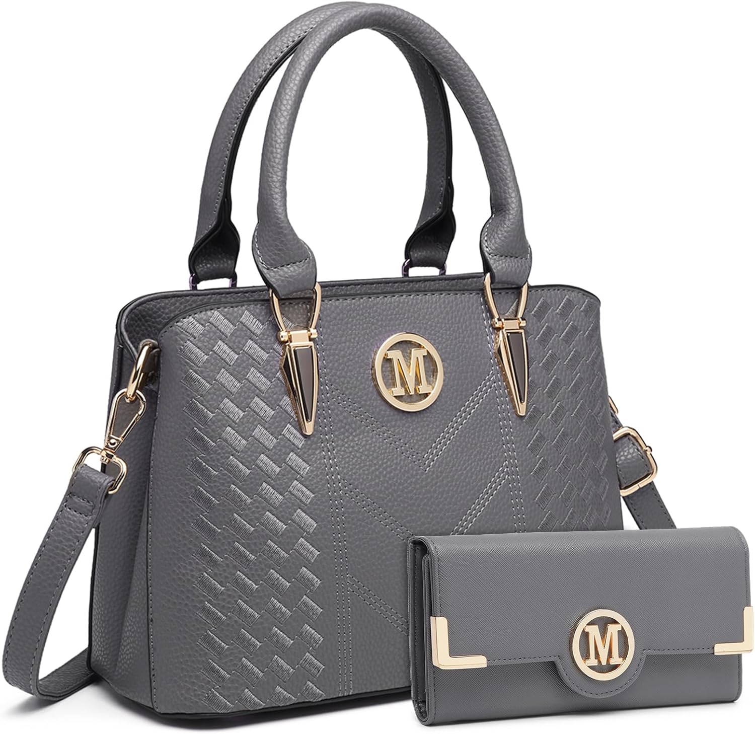 Miss Lulu Handbag for Women, Woven and Chevron Pattern, M Logo on The Front, Top...