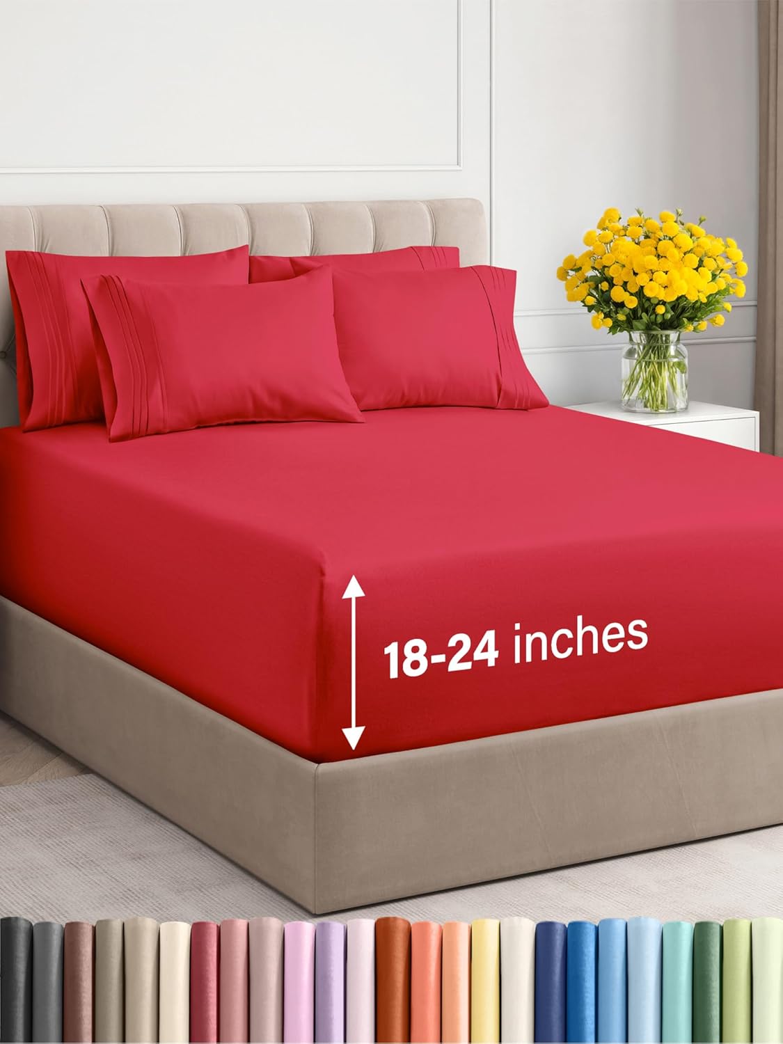 Extra Deep Queen Sheet Set, Special 6 Piece Breathable and Cooling Sheets, Uniqu...