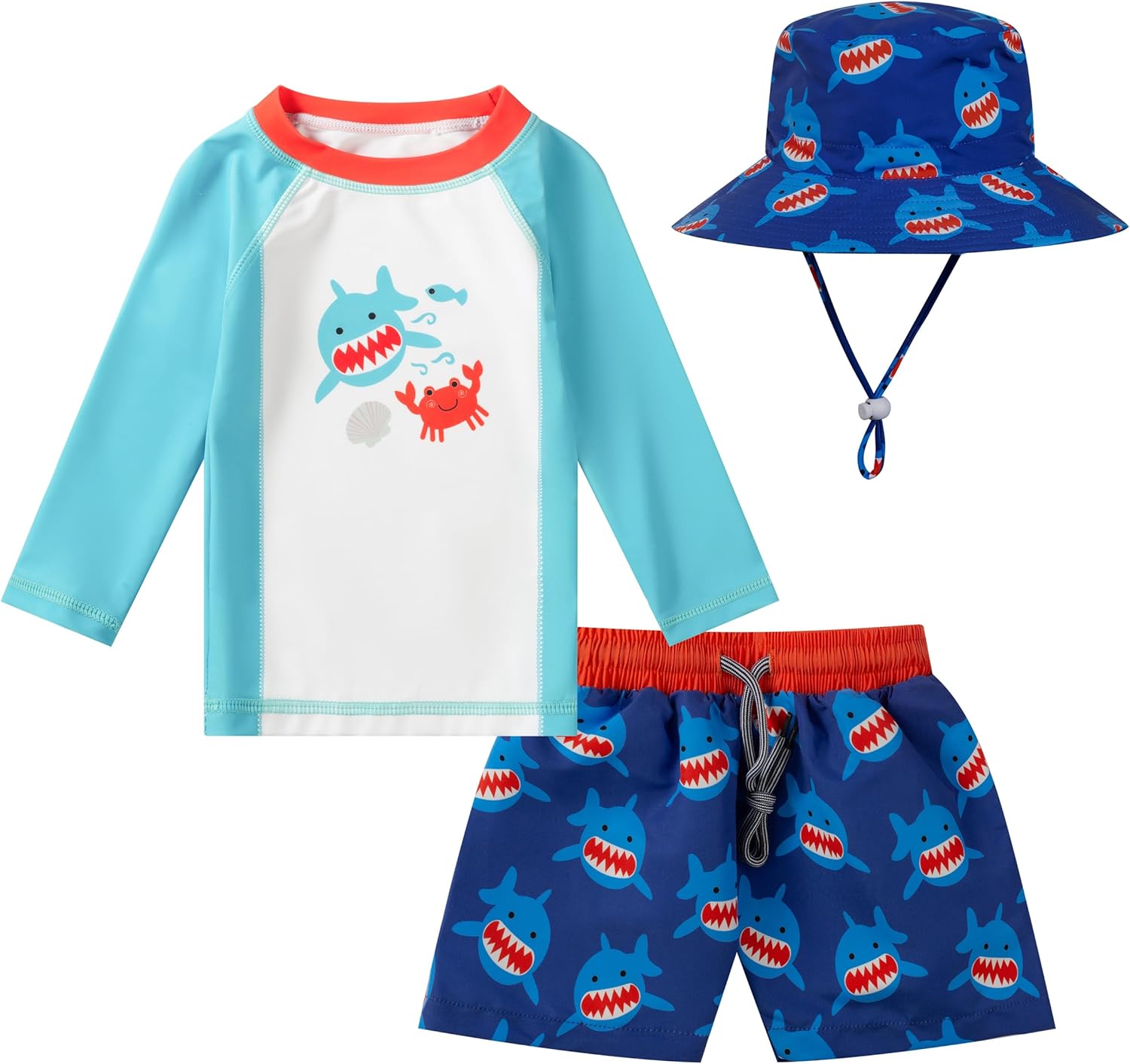 Toddlers and Baby Boys' 3-Piece Swimsuit, Special Trunk Rashguard Set and Sun Ha...