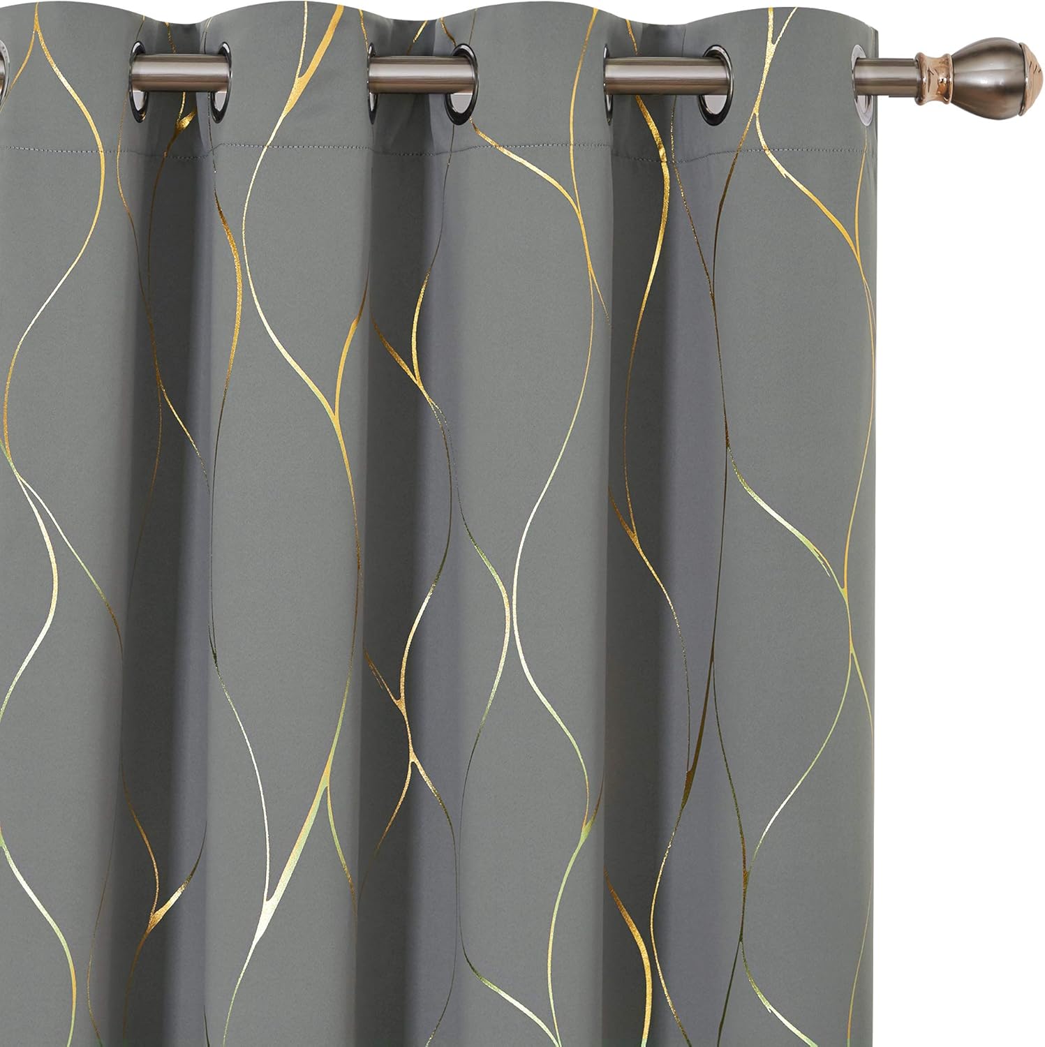 Deconovo Gold Wave Print Blackout Curtains for Bedroom, Thermal Insulated Curtai...