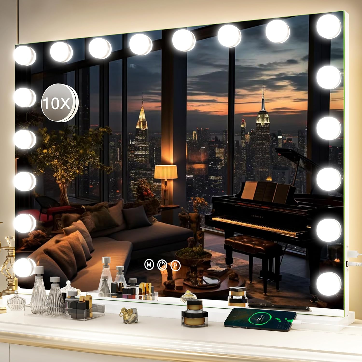 FENNIO Hollywood Vanity Mirror with Lights 32x24.5 Large Lighted Mirror Makeup M...