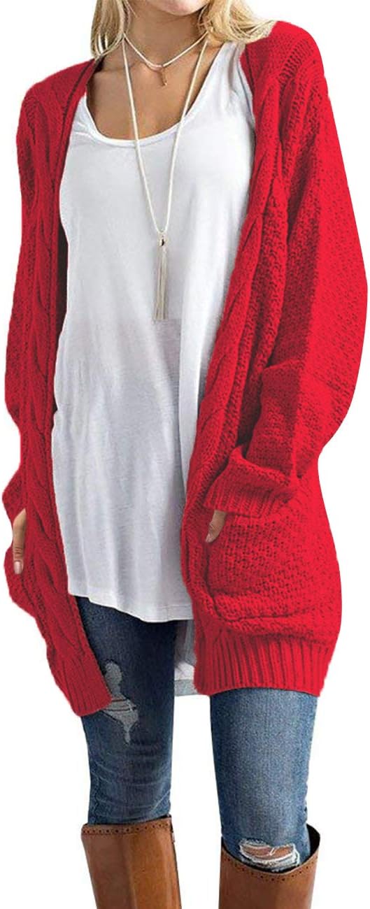 Traleubie Women's Open Front Long Sleeve Boho Boyfriend Knit Chunky Cardigan Swe...