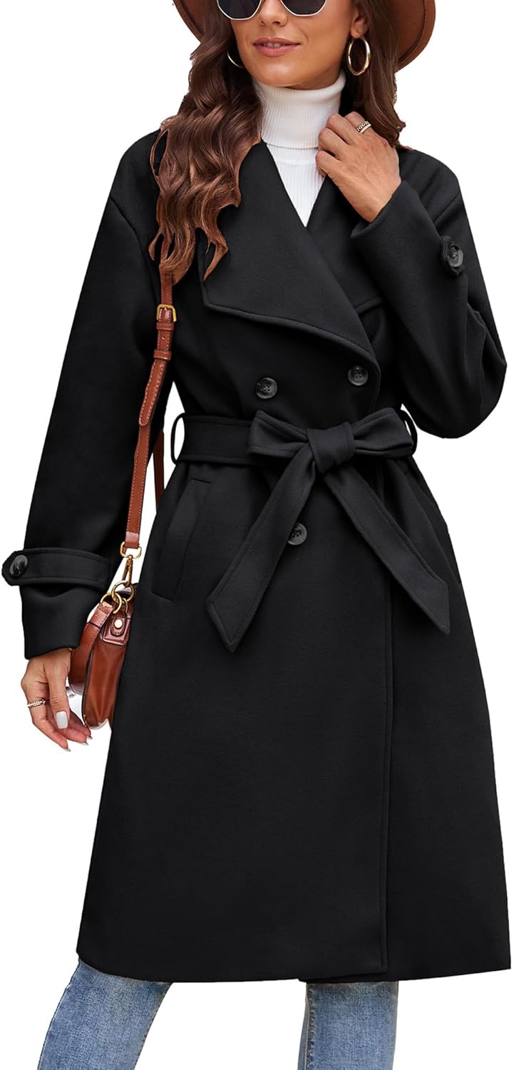 GRACE KARIN 2024 Womens Wool Coat Double Breasted Outwear Lapel Jacket Long Wint...