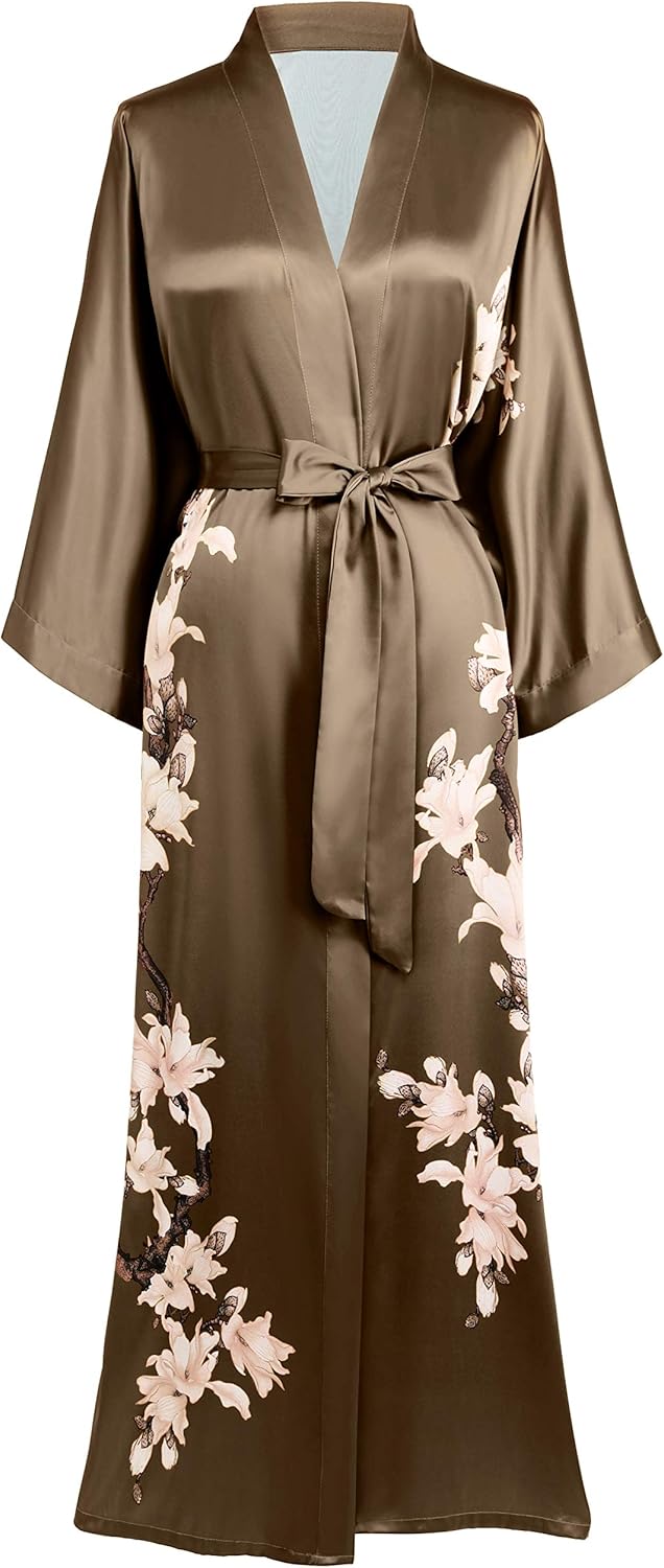 BABEYOND Kimono Robe Cover up Long Floral Satin Sleepwear Silky Bathrobe Bachelo...
