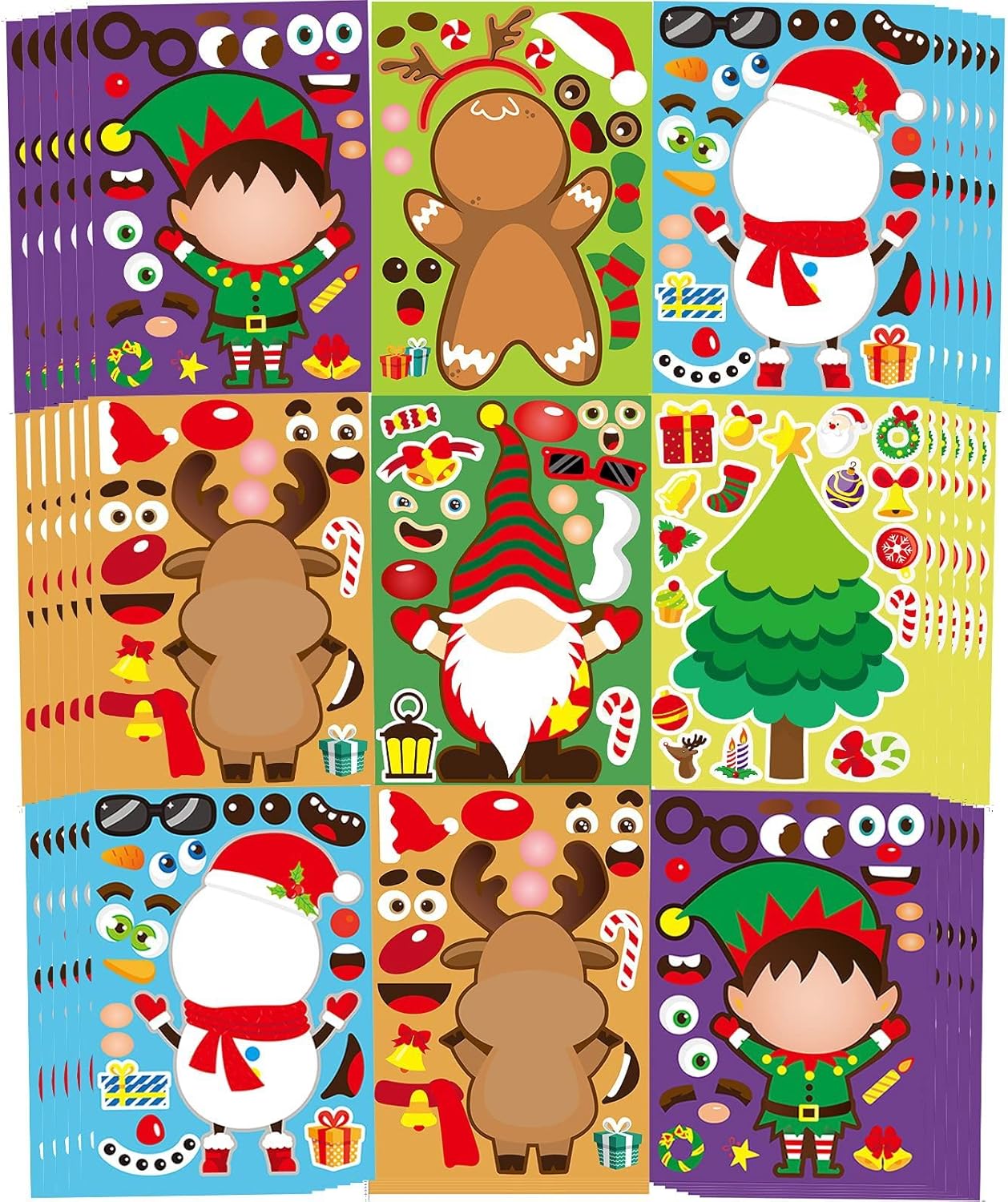 Christmas Party Games Sticker Collection, 36 Sheets of Make Your Own Gnome Ginge...