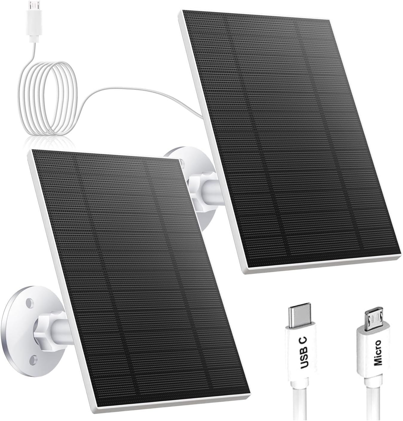 2PC 5W Solar Panel for Security Camera, Solar Panel with Micro USB & USB-C Port...