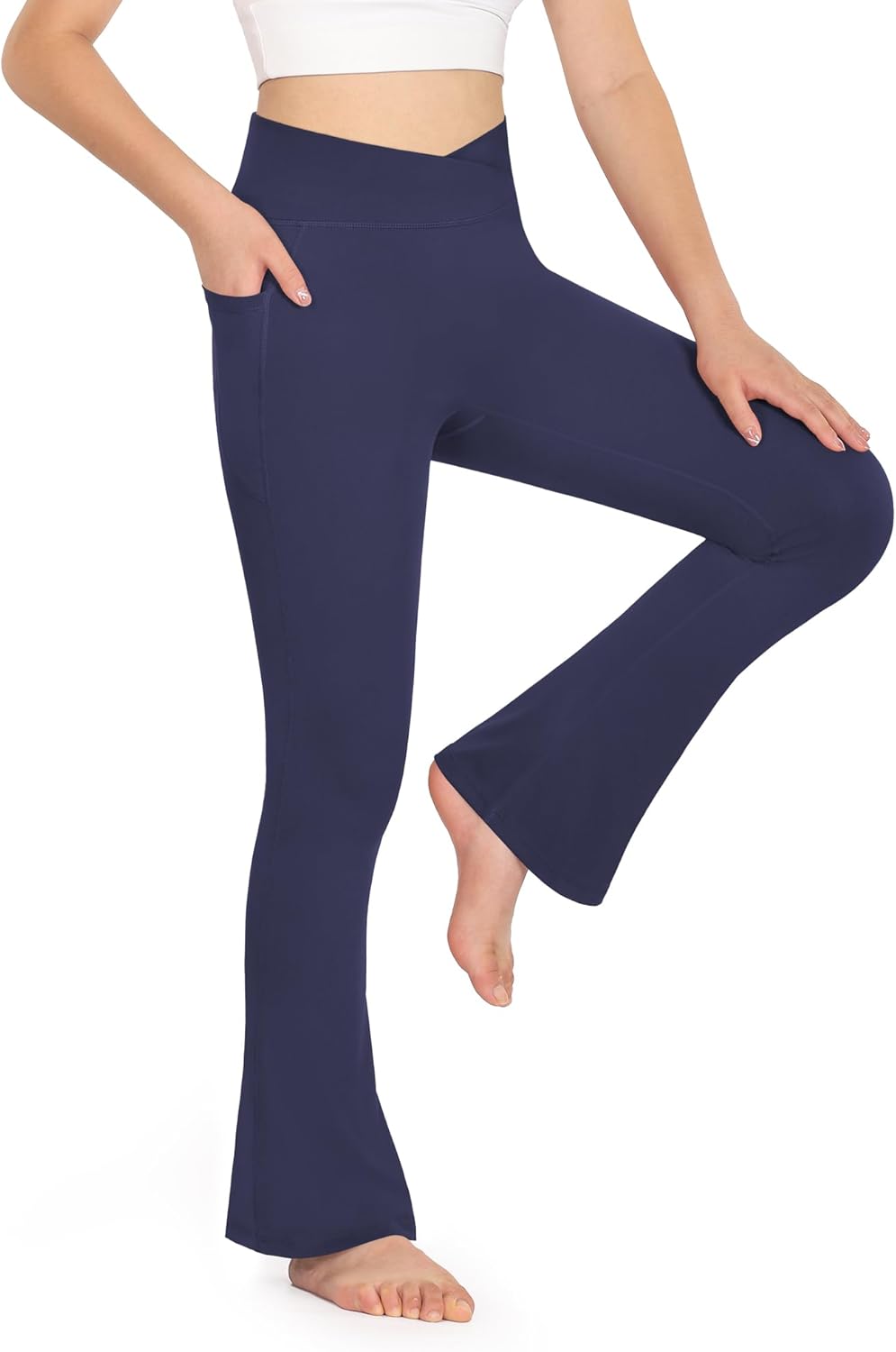 KEREDA Girls Flare Leggings High Waist V Cross Bootcut Yoga Pants Bell Bottoms f...