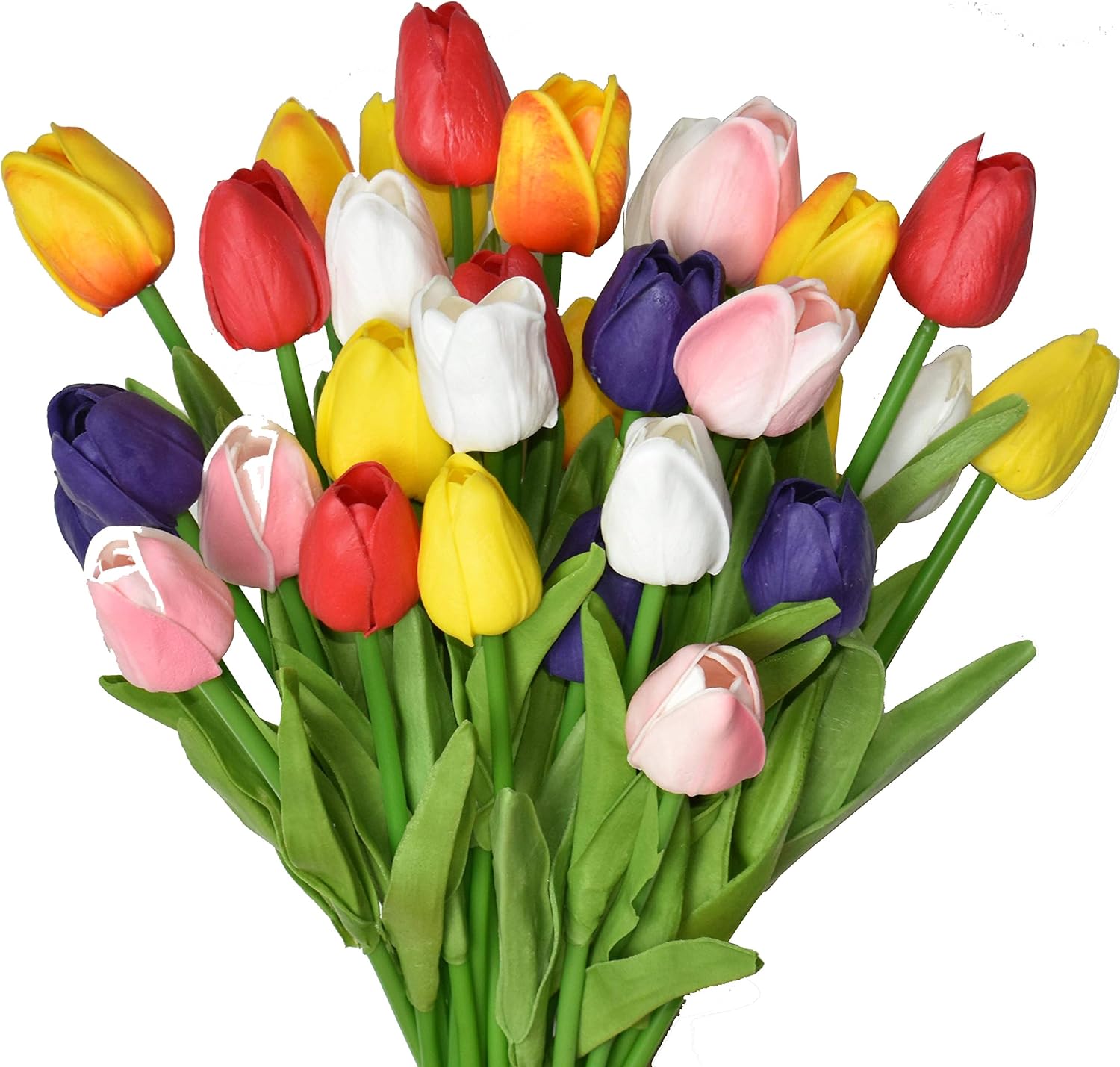 Artificial Tulips Flowers Arrangement, Special 24pcs Multicolor Tulip Bouquet, H...