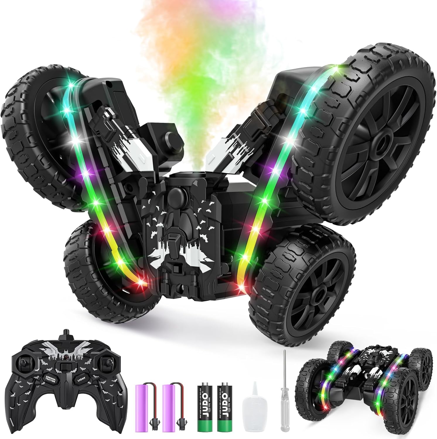 Remote Control Car,RC Cars with Sides Light and Headlights,360°Rotating 4WD Off-...