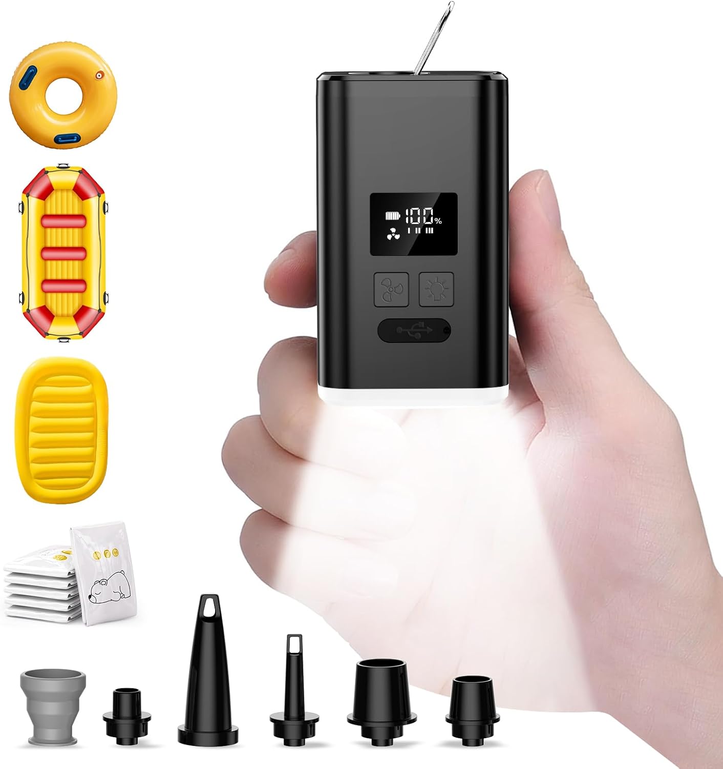 OMQ Portable Air Pump for Inflatables,Electric Air Mattress Pump with Camping La...
