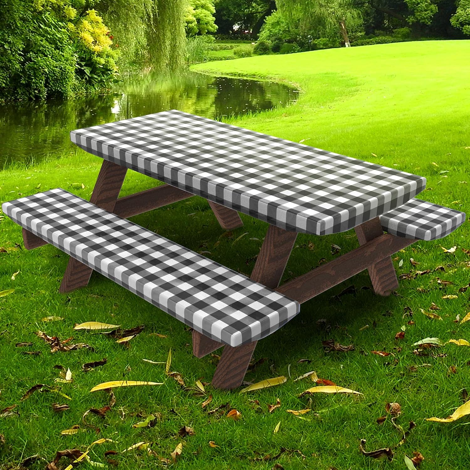 Picnic Table Cover with Bench Covers Fitted Table Clothes for 6 Foot Rectangle T...