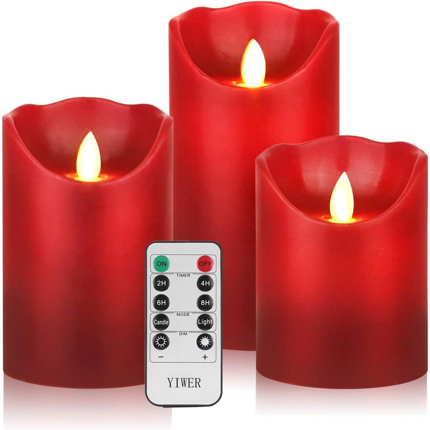 YIWER Battery Candles, 4" 5" 6" Set of 3 Real Wax Not Plastic Pillars Include Re...