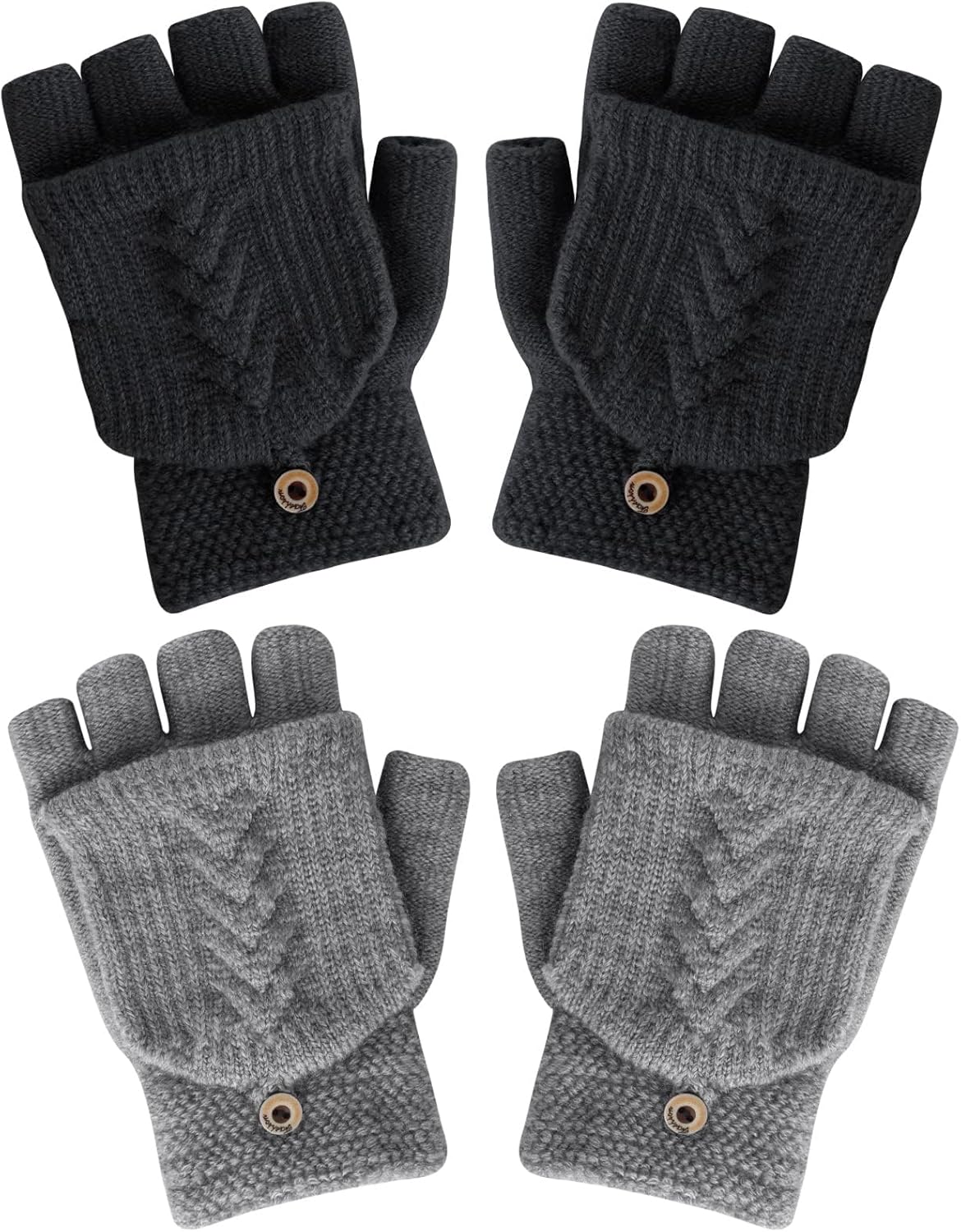 YSense Womens Winter Gloves, 2 Pack Warm Knitted Convertible Fingerless Gloves f...