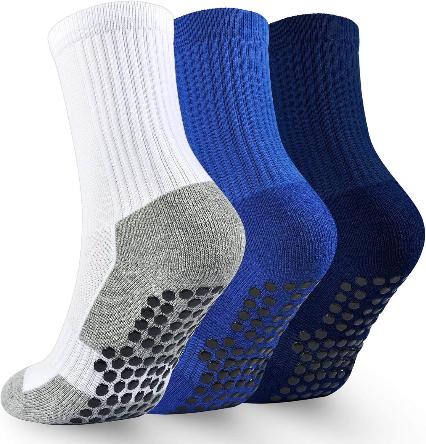 Kids Grip Soccer Socks Boys Basketball Crew Socks Cushioned Athletic Non Slip So...