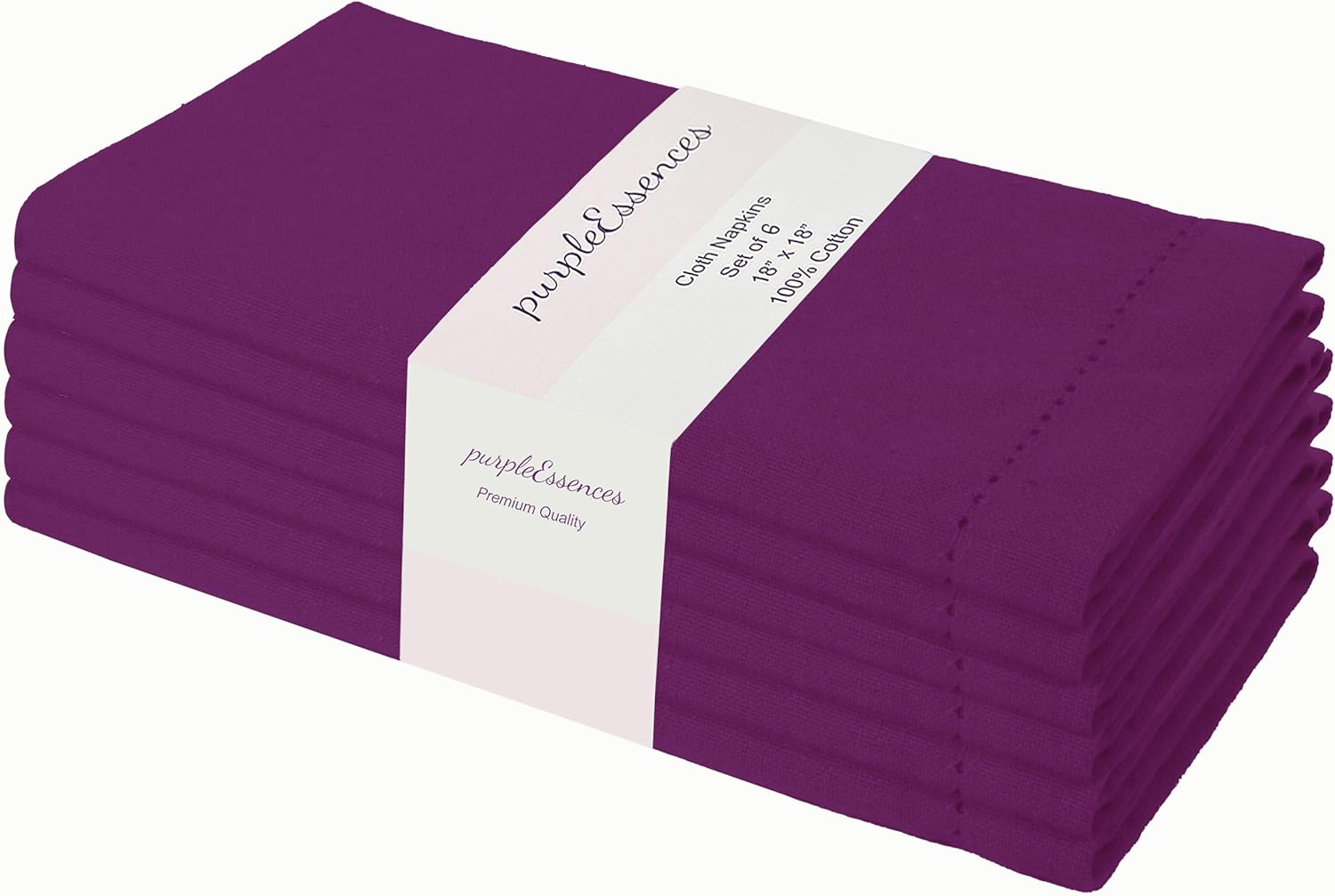 PurpleEssences Set of 6 Hemstitch Cloth Dinner Napkins 100% Cotton - Soft Durabl...