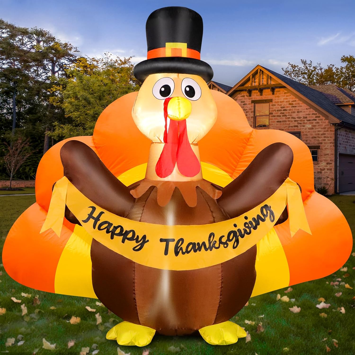 FunFanso Thanksgiving Inflatables Turkey Outdoor Decorations with Built-in LED L...