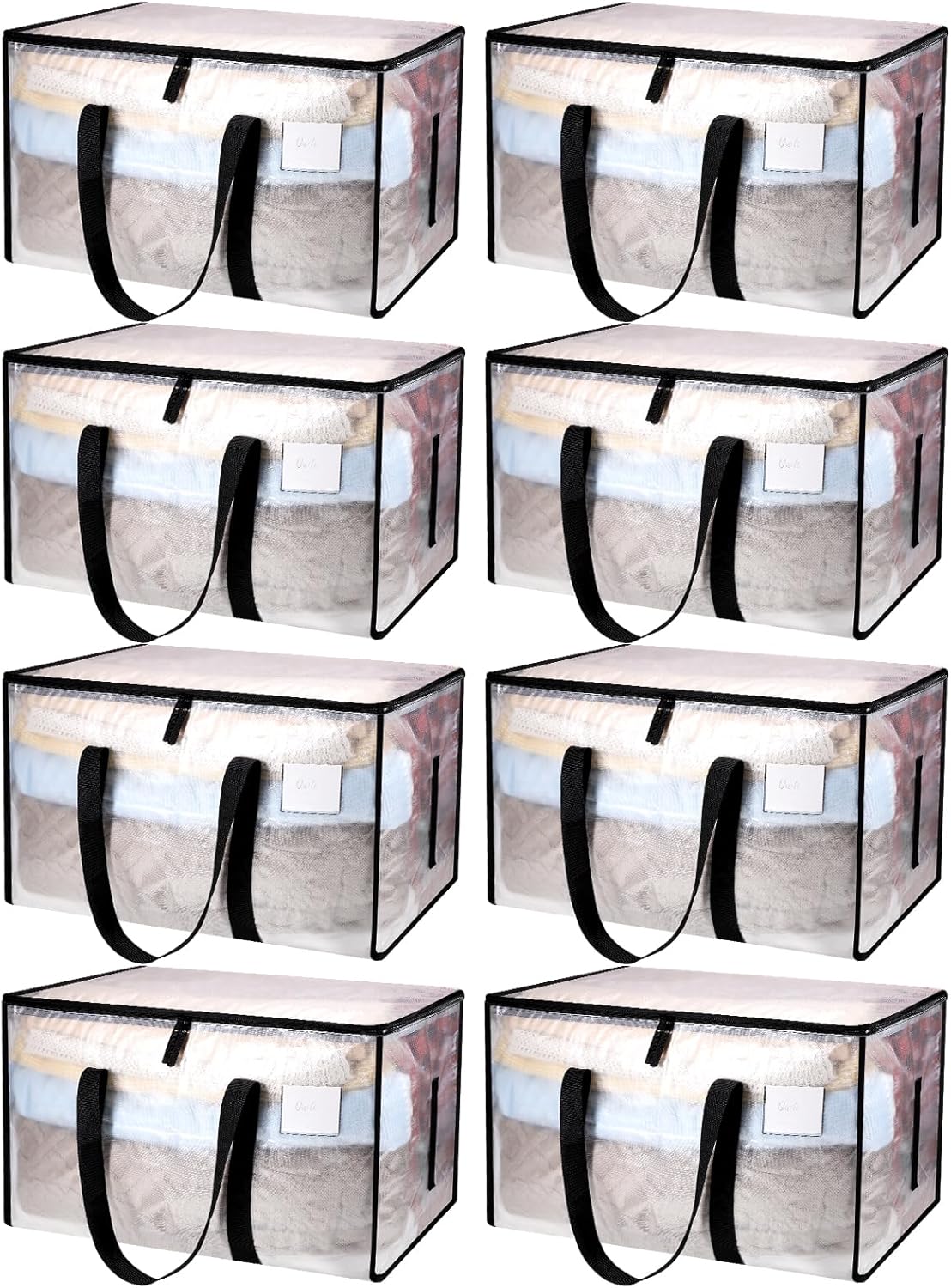 8 Pack Large Clothes Storage Bags with Lids Transparent Moving Bags Heavy Duty M...