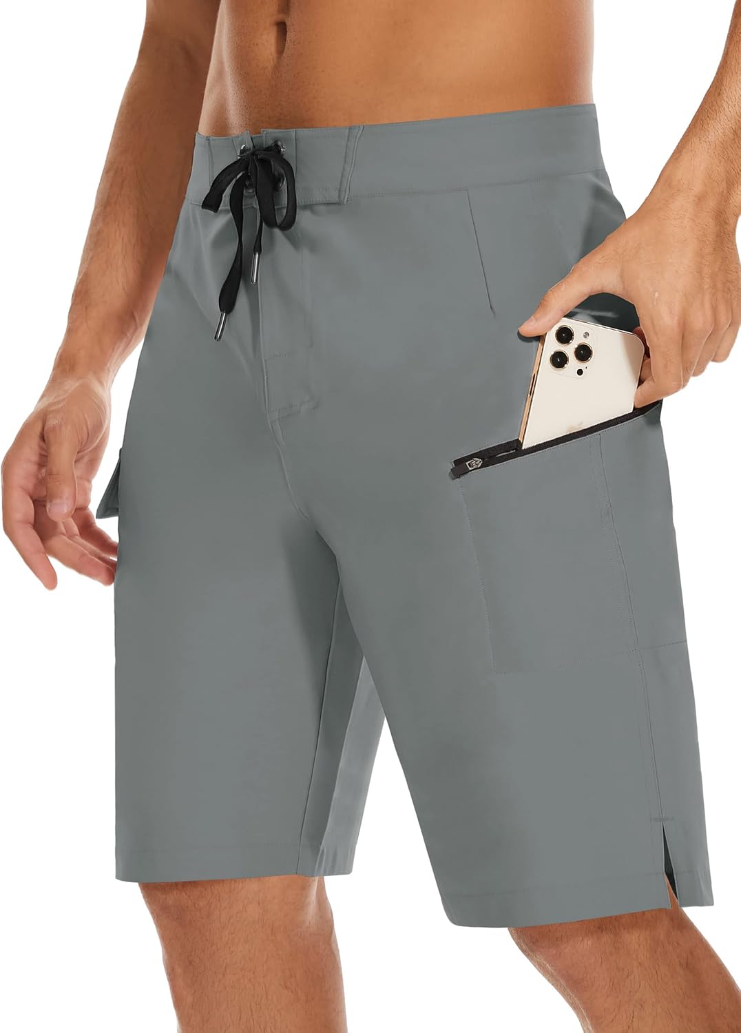 Mens 22" Board Shorts No Lining with Zipper Pockets Extra Long Bathing Suit Bott...