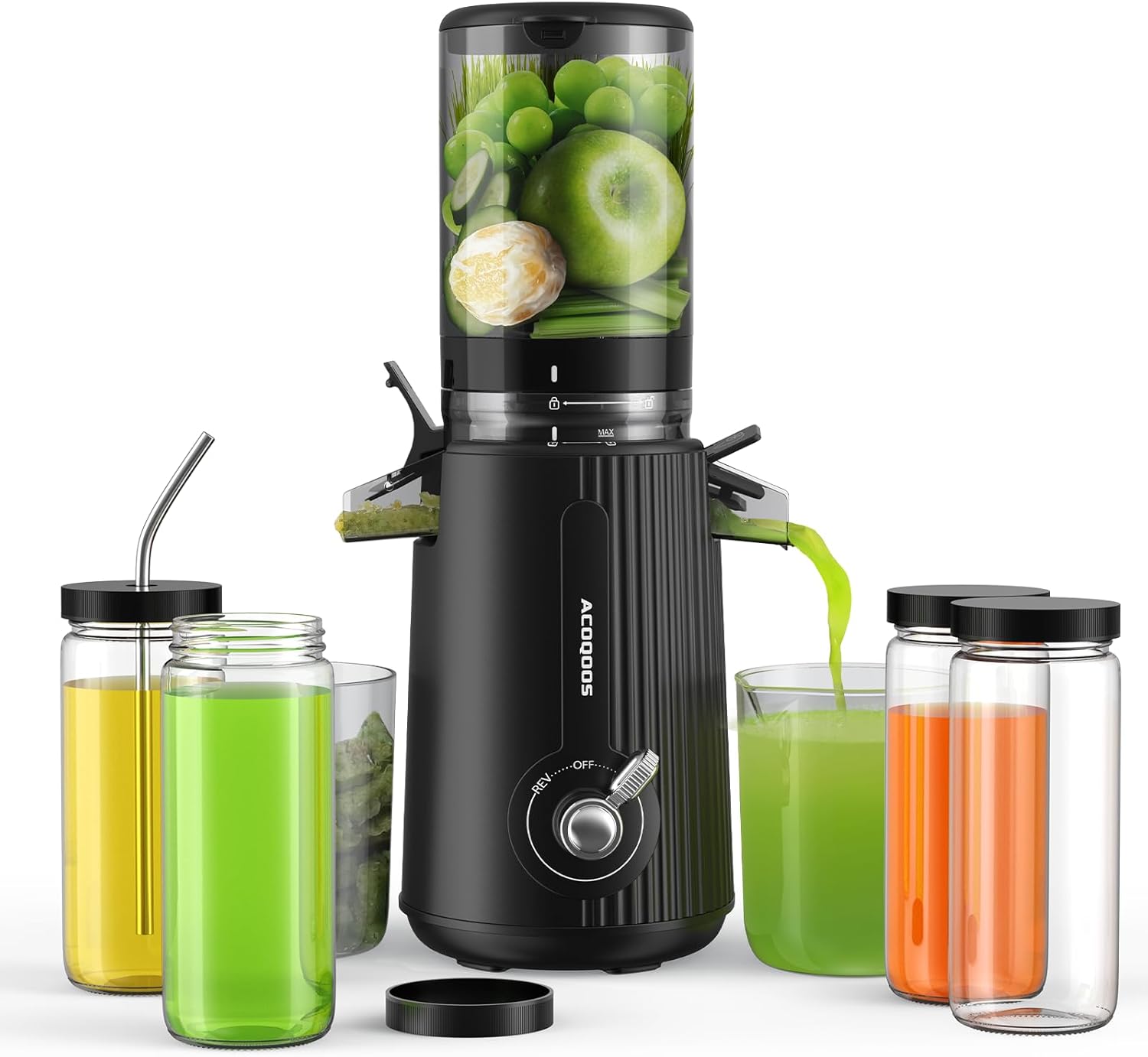 ACOQOOS Cold Press Juicer Machines with 10 Glass Juice Bottles, Cold Press Juice...