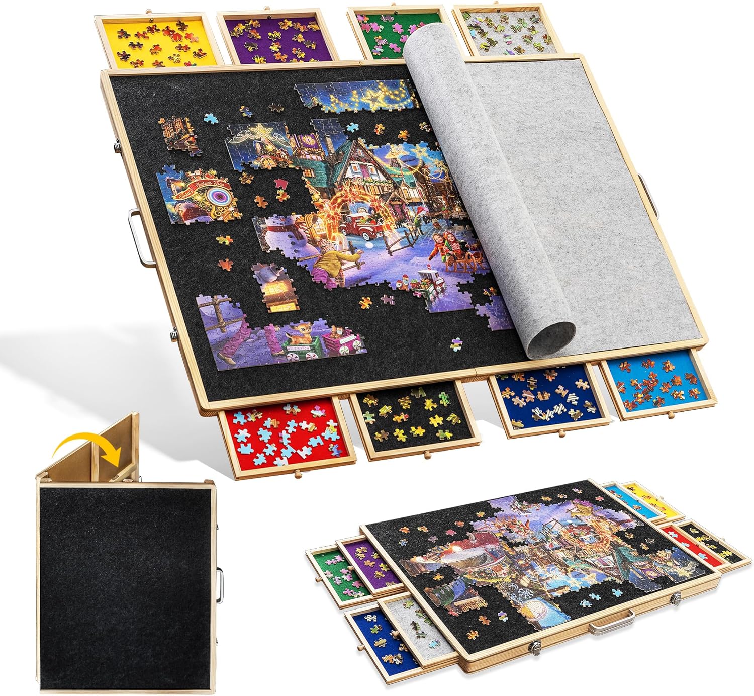 Tektalk Foldable Puzzle Board with Sorting Trays/Drawers, Jigsaw Puzzle Table wi...