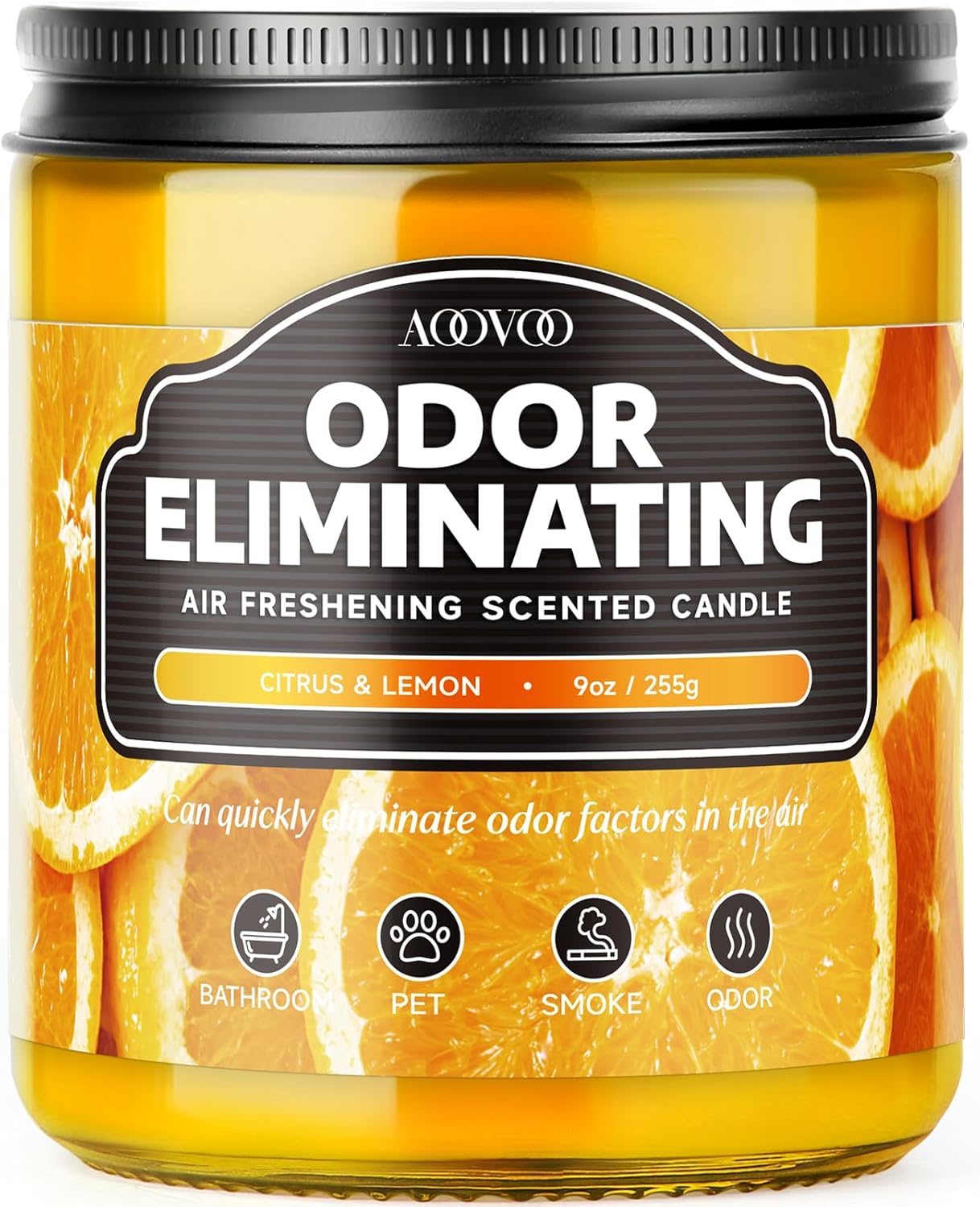AOOVOO Citrus Lemon Odor Eliminating Highly Fragranced Candle - Eliminates 95% o...