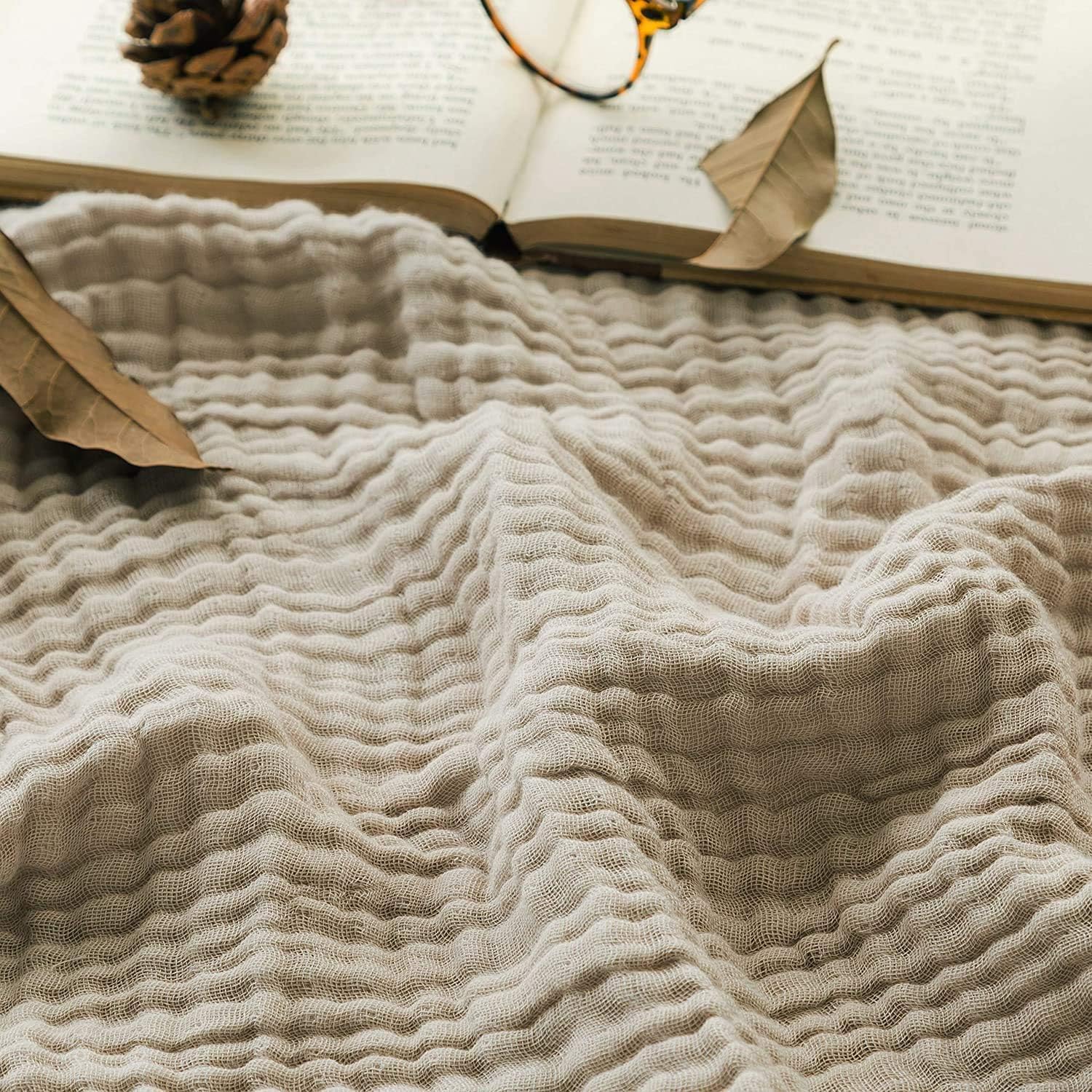 EMME Cotton Throw Blanket 100% Muslin Soft Blanket for Couch 4-Layer Breathable...