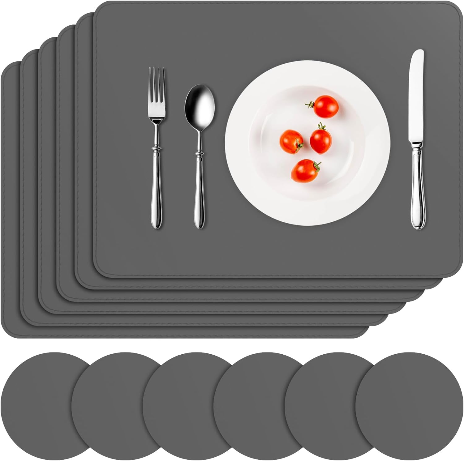 APLKER Placemats and Coasters Set of 6, Heat Insulation PU Leather Table Mats Wa...
