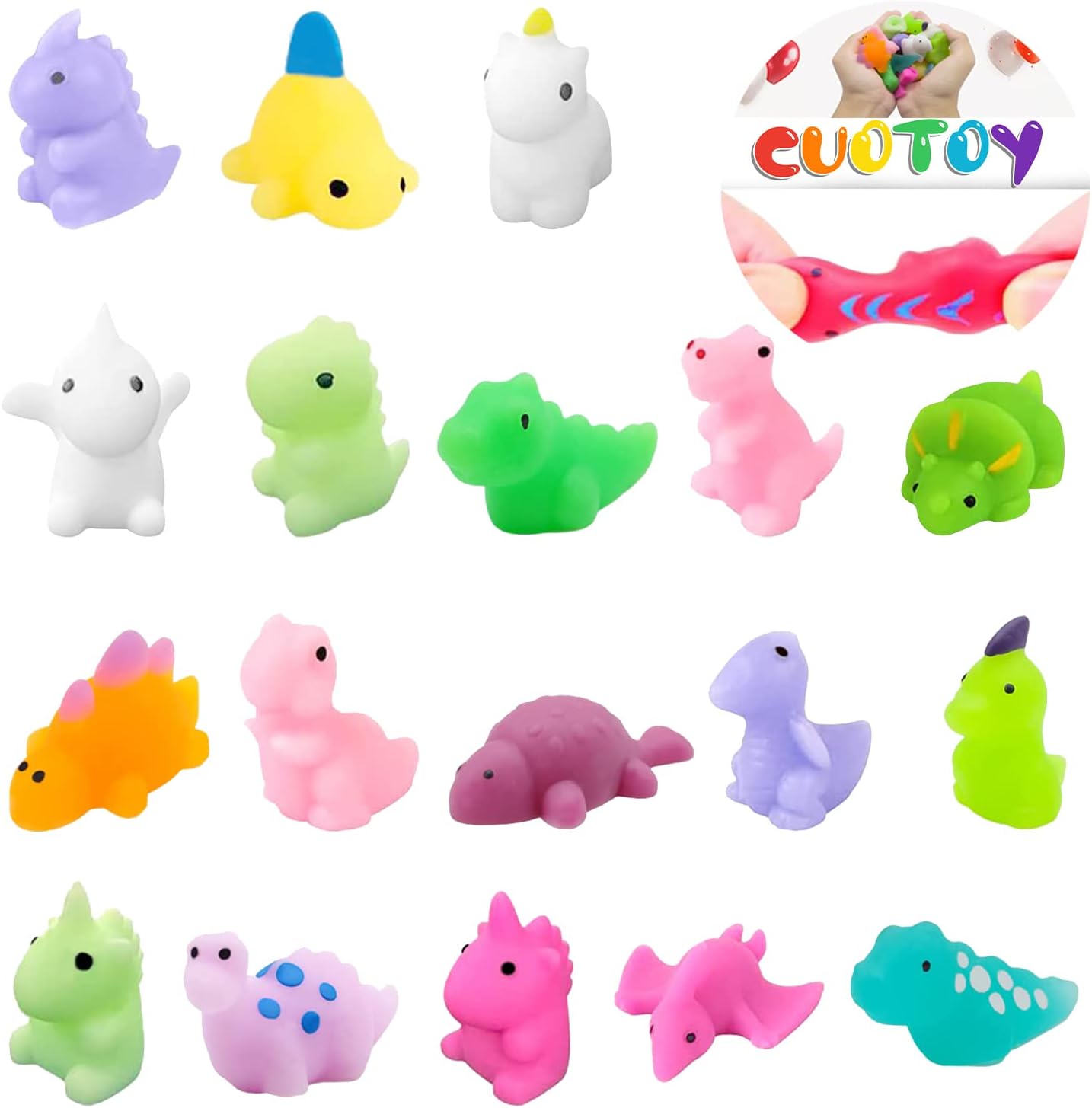 Cuotoy 18PCS Mochi Squishy Toys, Special Mini Kawaii Dinosaur Squishies, Innovat...