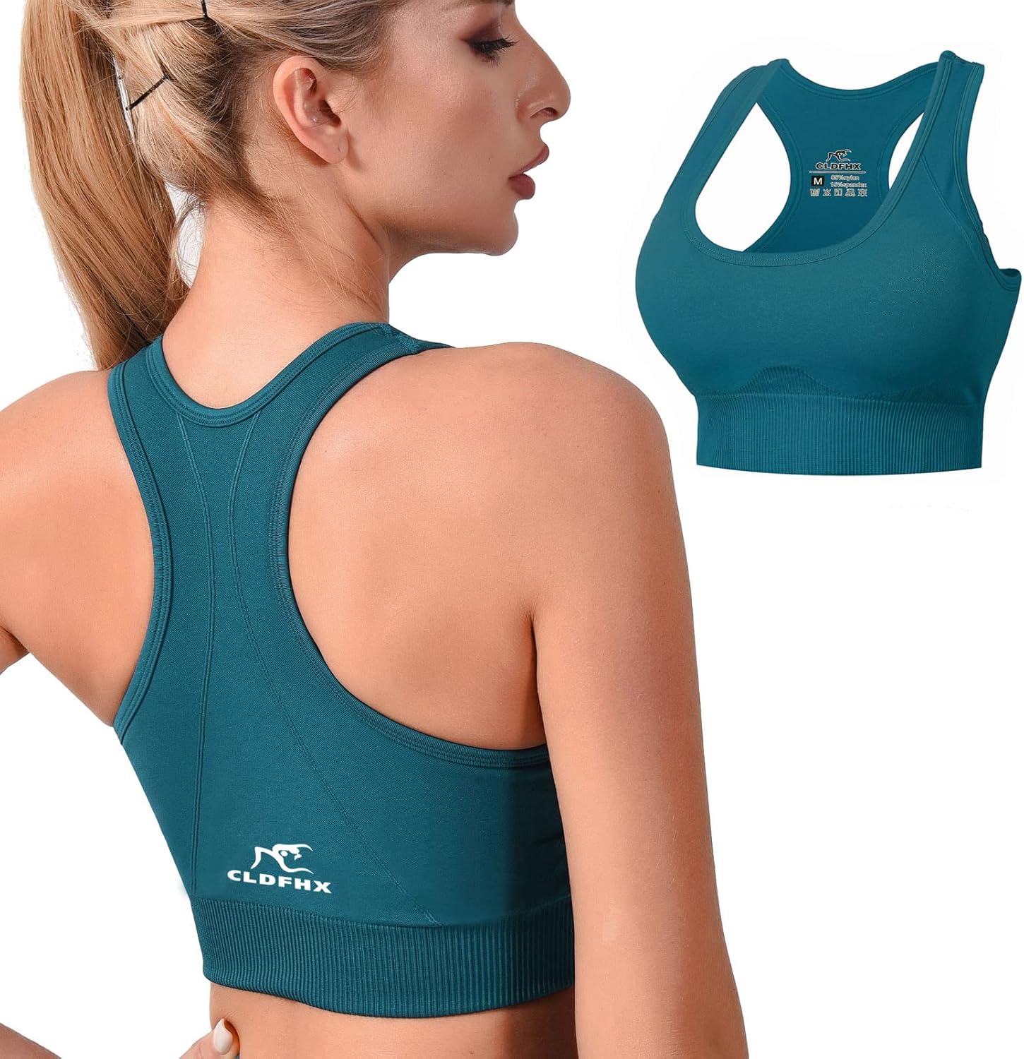 CLDFHX Women Sports Bra High/Mid Impact Support Comfy Seamless Racerback Sports...