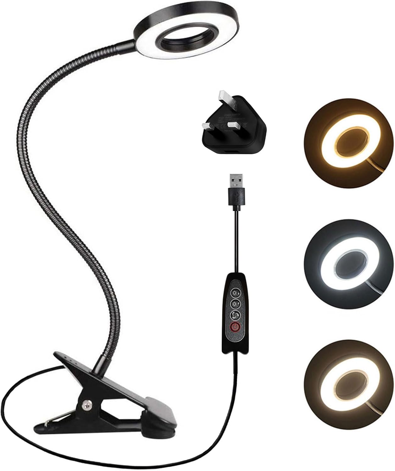 Akynite 7W USB Clip Desk Light, Unique Desk Light with UK Adapter, Special Bedsi...