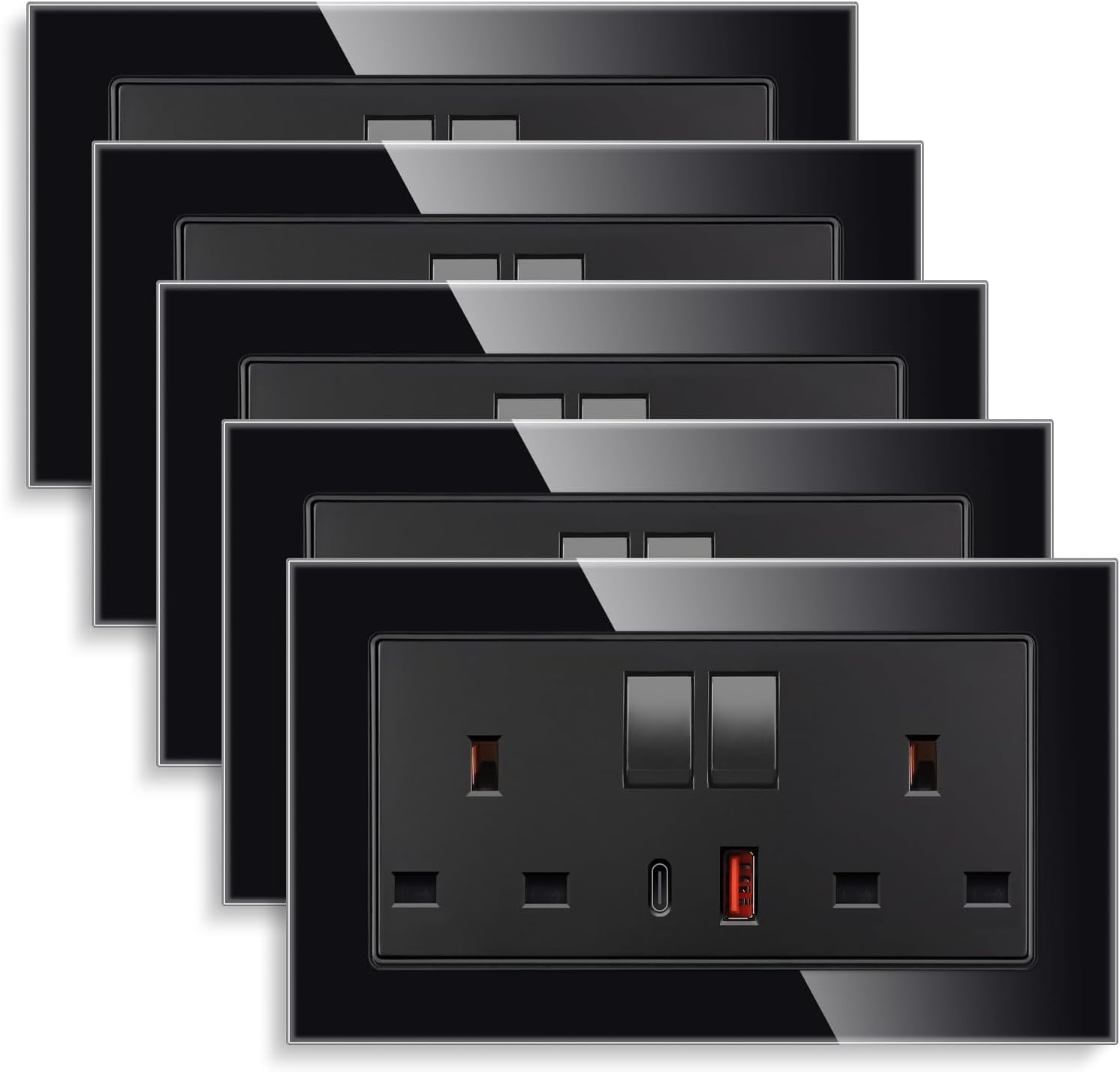5 Pack CNBINGO USB Fast Charging with Glass Double Switched Socket, 20W Type-C (...