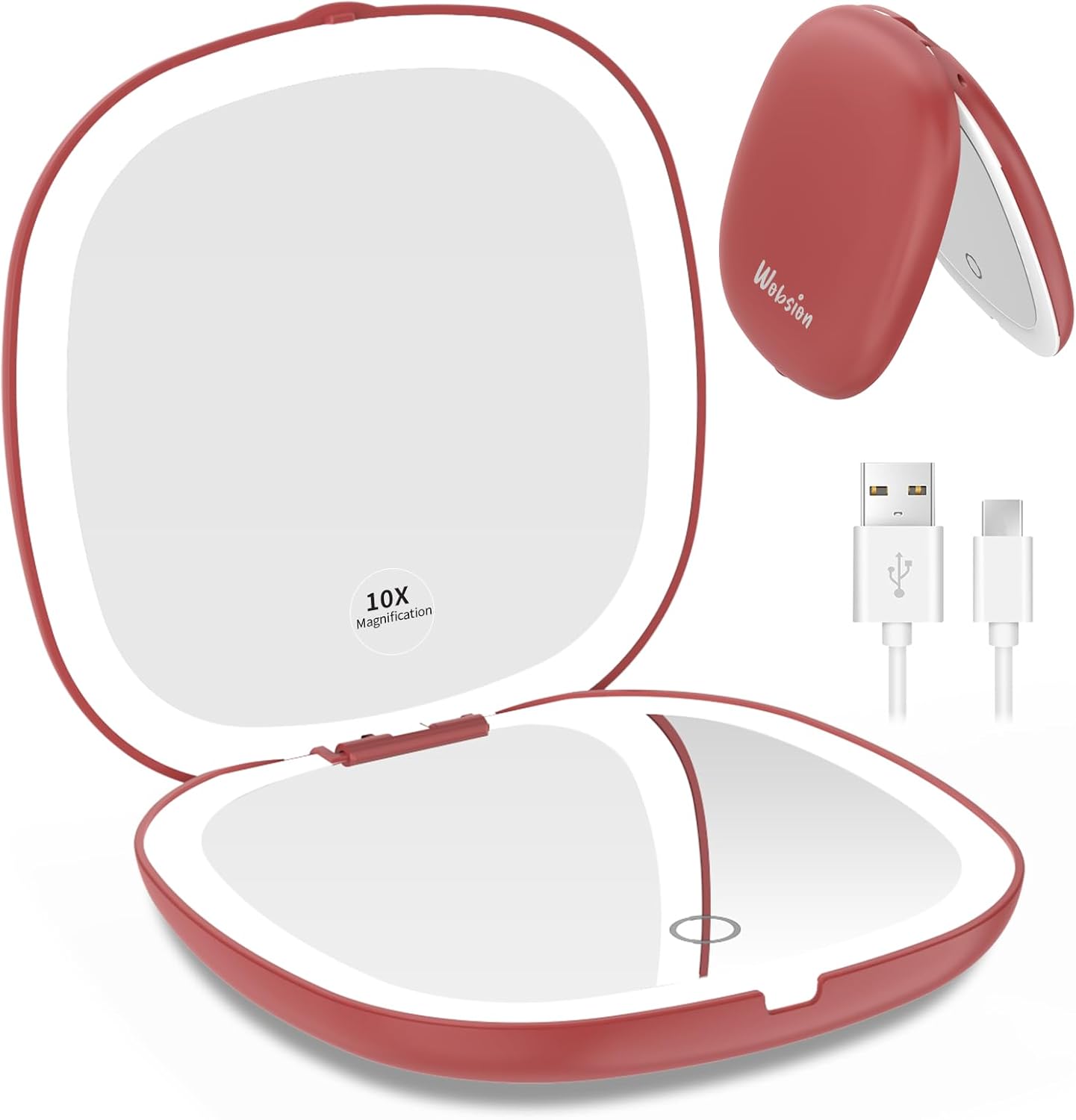 wobsion Travel Magnifying Mirror with Light, 1x/10x LED Compact Mirror, 2-Side I...